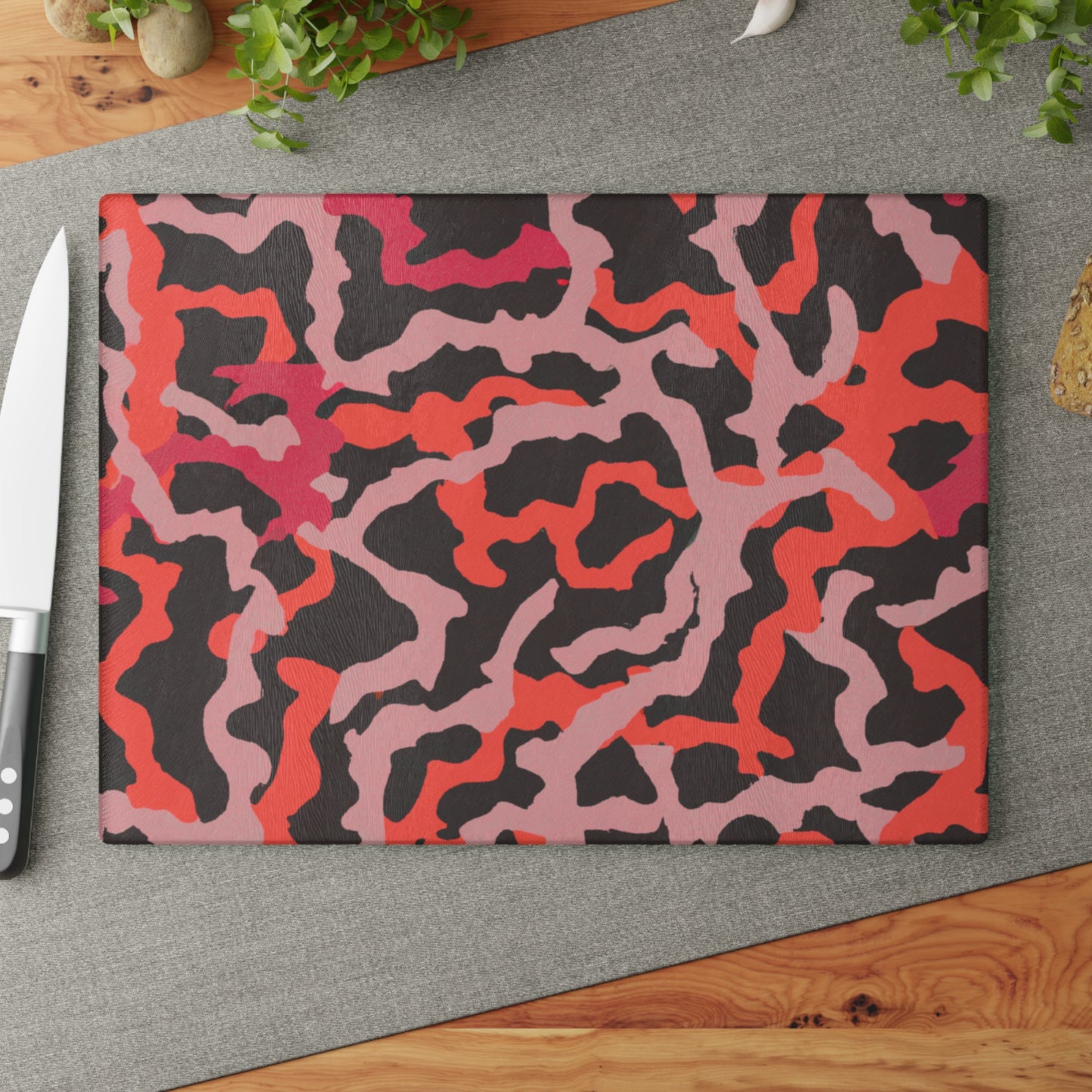 Glass Cutting Board, 2 sizes - Coral Threads/Red