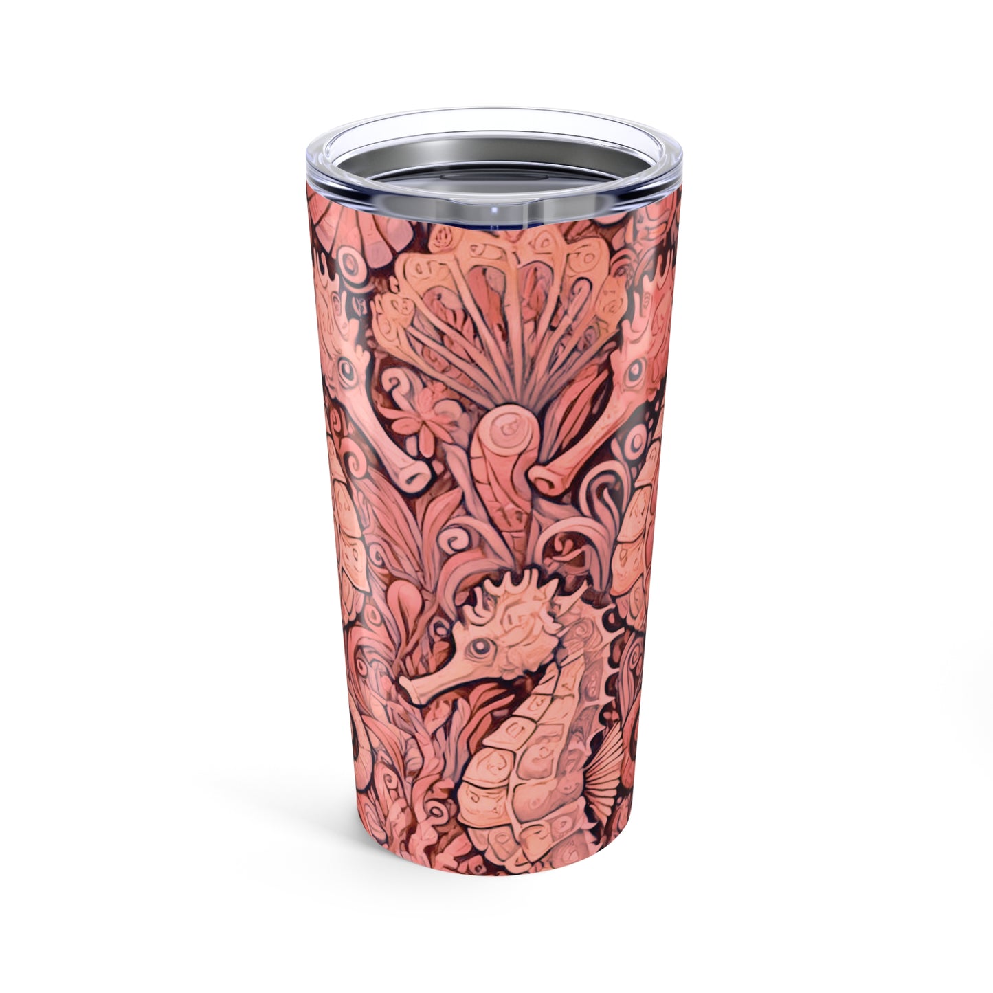 20oz Tropical Glossy Tumbler, Stainless Steel / Seahorse Trio, Red