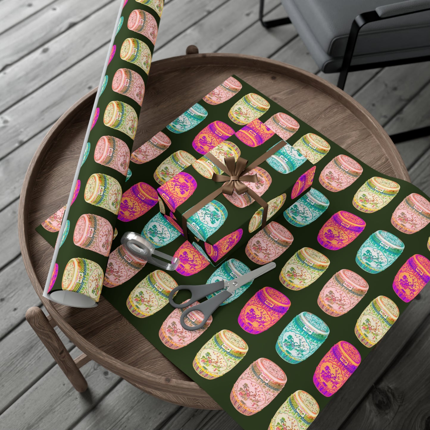 Wrapping Paper - Tropical Gift Wrap for All Occasions / 3 Sizes, 2 Finishes / Pop Art Porcelain Stools, Black