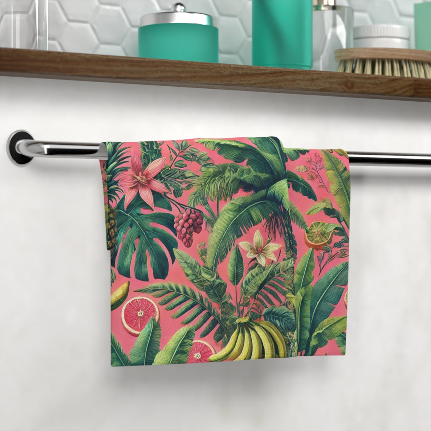 Face Towel - Palms, More Tropical Fruit, Coral