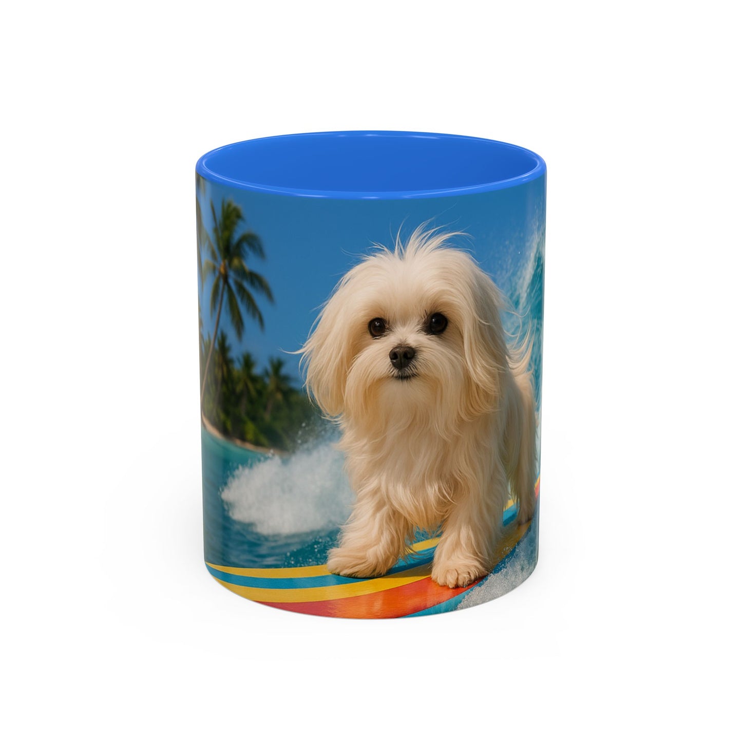 Vibrant Beach Coffee Mug - 11oz & 15oz / Puppy Ariel the Dog Surfer