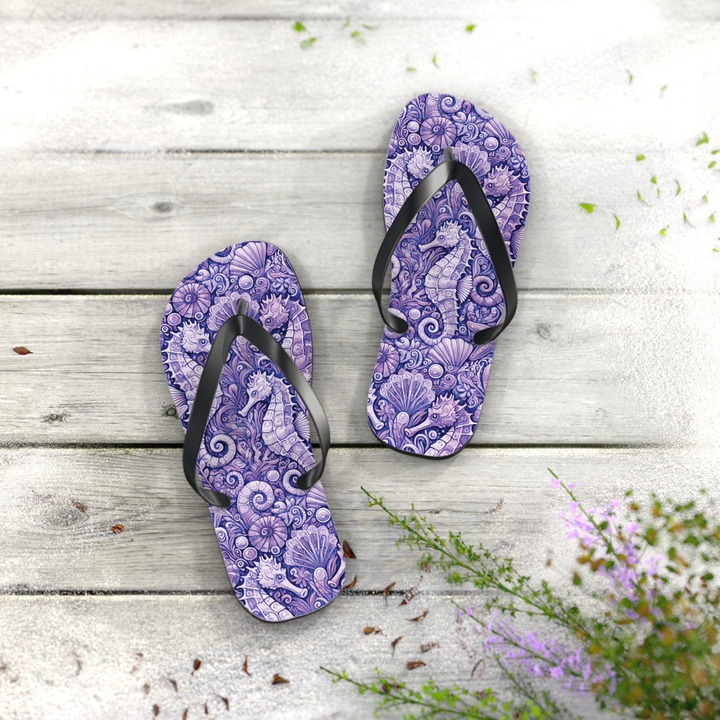Flip Flops - Seahorses/Amethyst