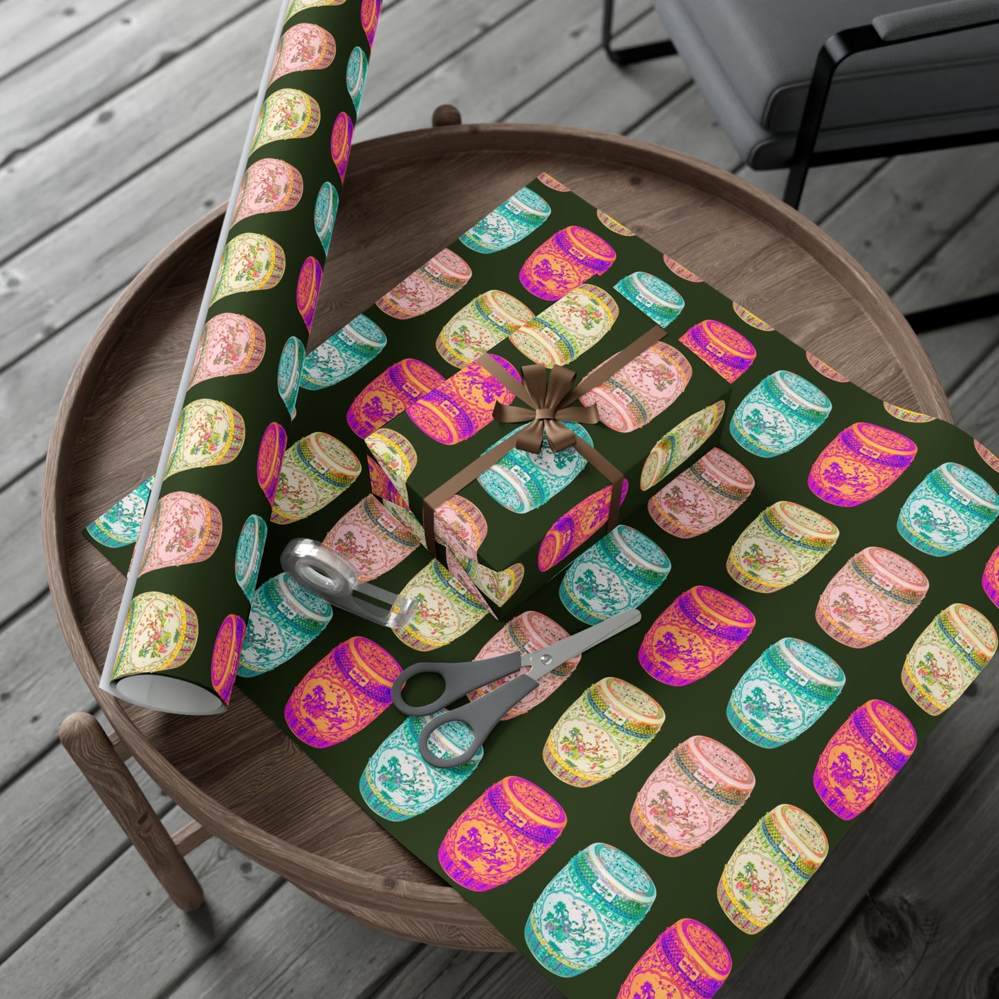 Wrapping Paper - Tropical Gift Wrap for All Occasions / 3 Sizes, 2 Finishes / Pop Art Porcelain Stools, Black
