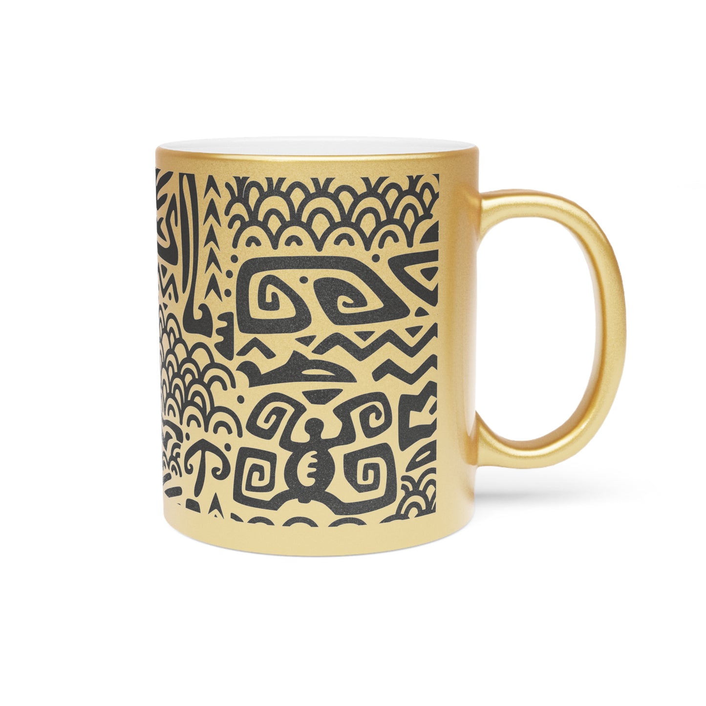 Colorful Flower Metallic Mug, Gold or Silver - Tiki Aztec Black