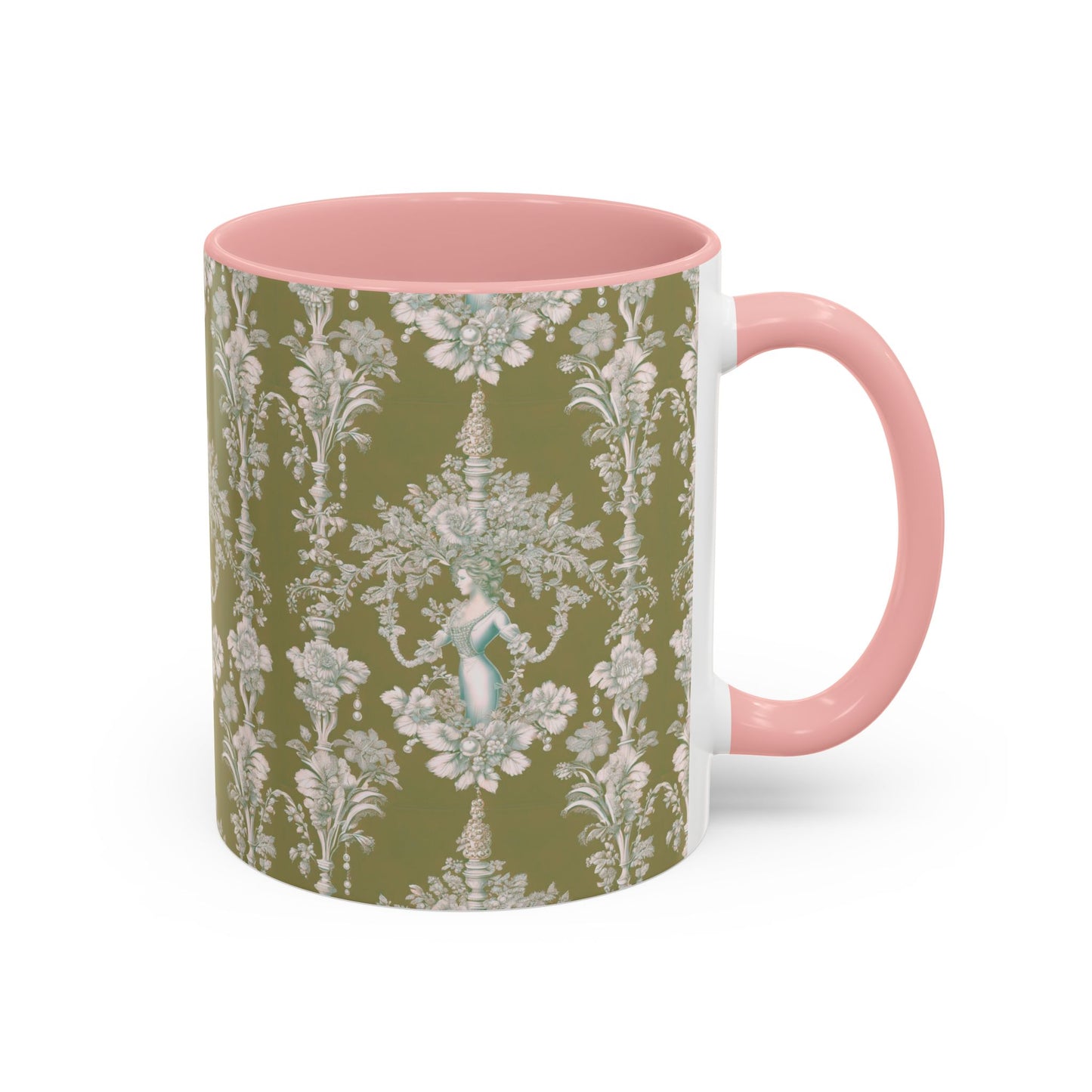 Accent Coffee Mug (11, 15oz), Pearl Lady Toile/Highborn Greren Repeat, Various Colors