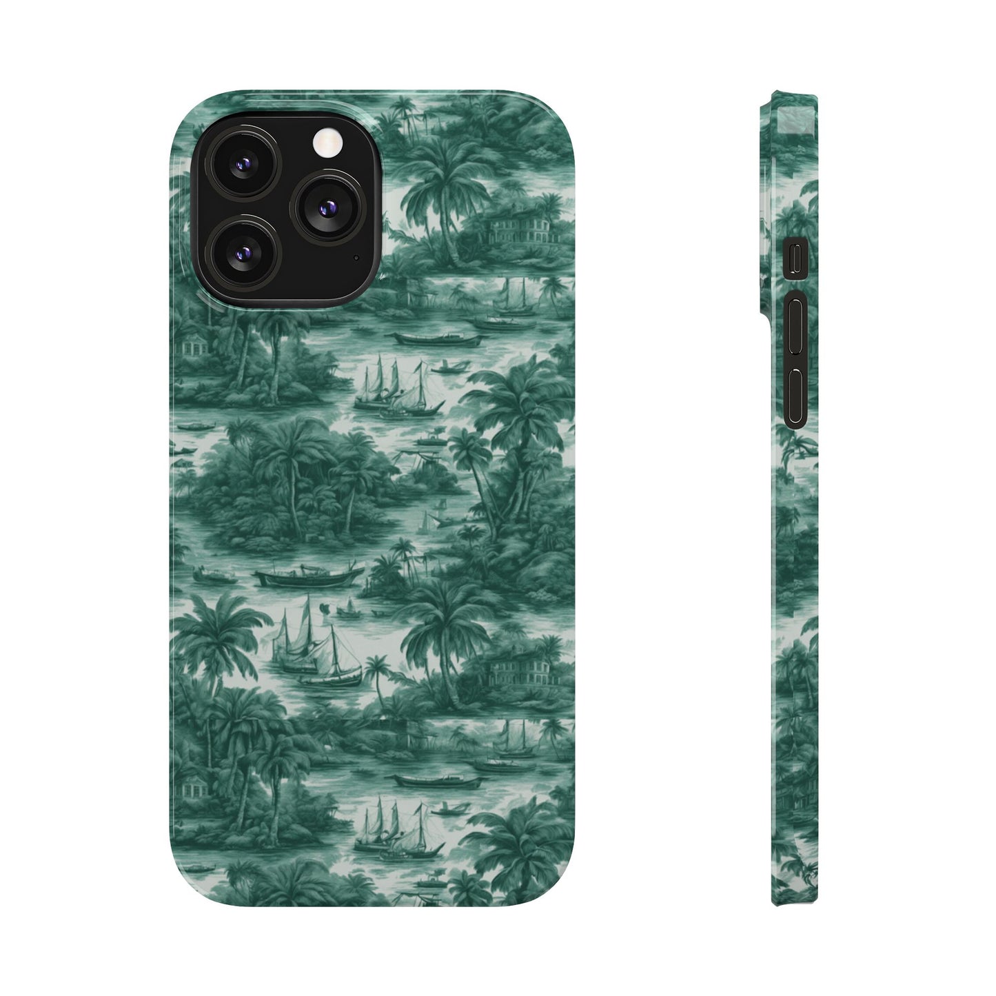 Slim Phone Cases - Tropical Toile #1, evergreen
