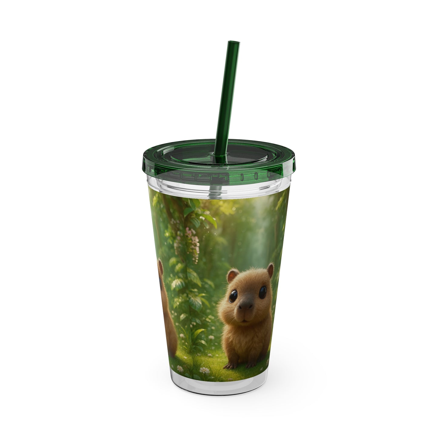 Tropical Tumbler with Straw | 16oz Colorful Travel Cup / Baby Cabybara