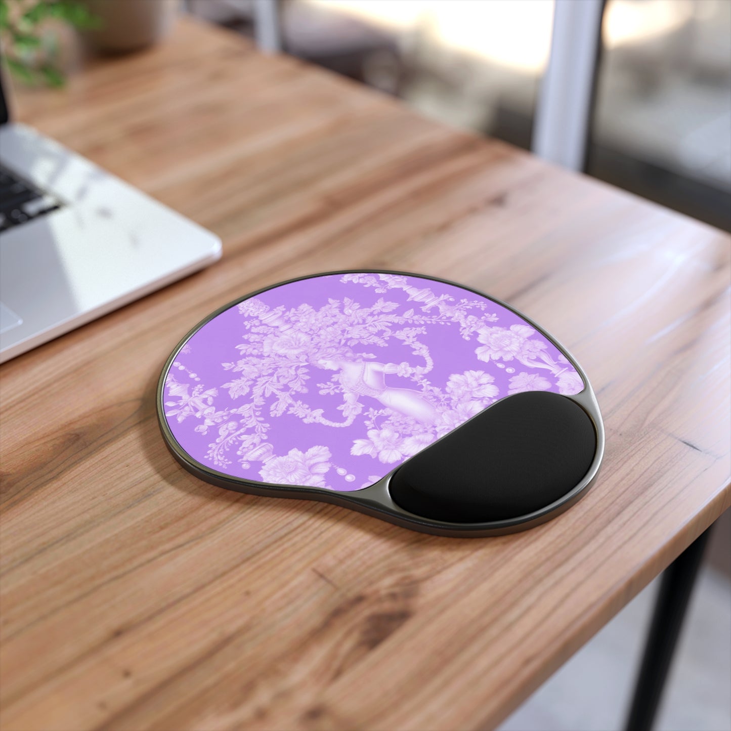 Mouse Pad With Wrist Rest, Pearl Lady Toile, Lavender