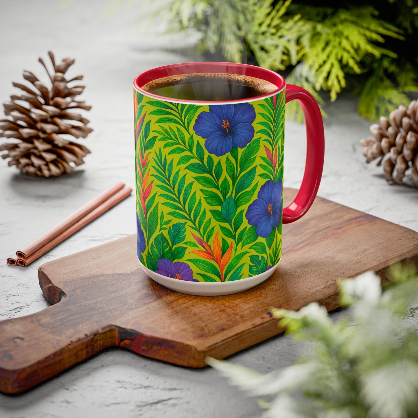 Vibrant Floral Coffee Mug - 11oz & 15oz / Midnight Flower Lime