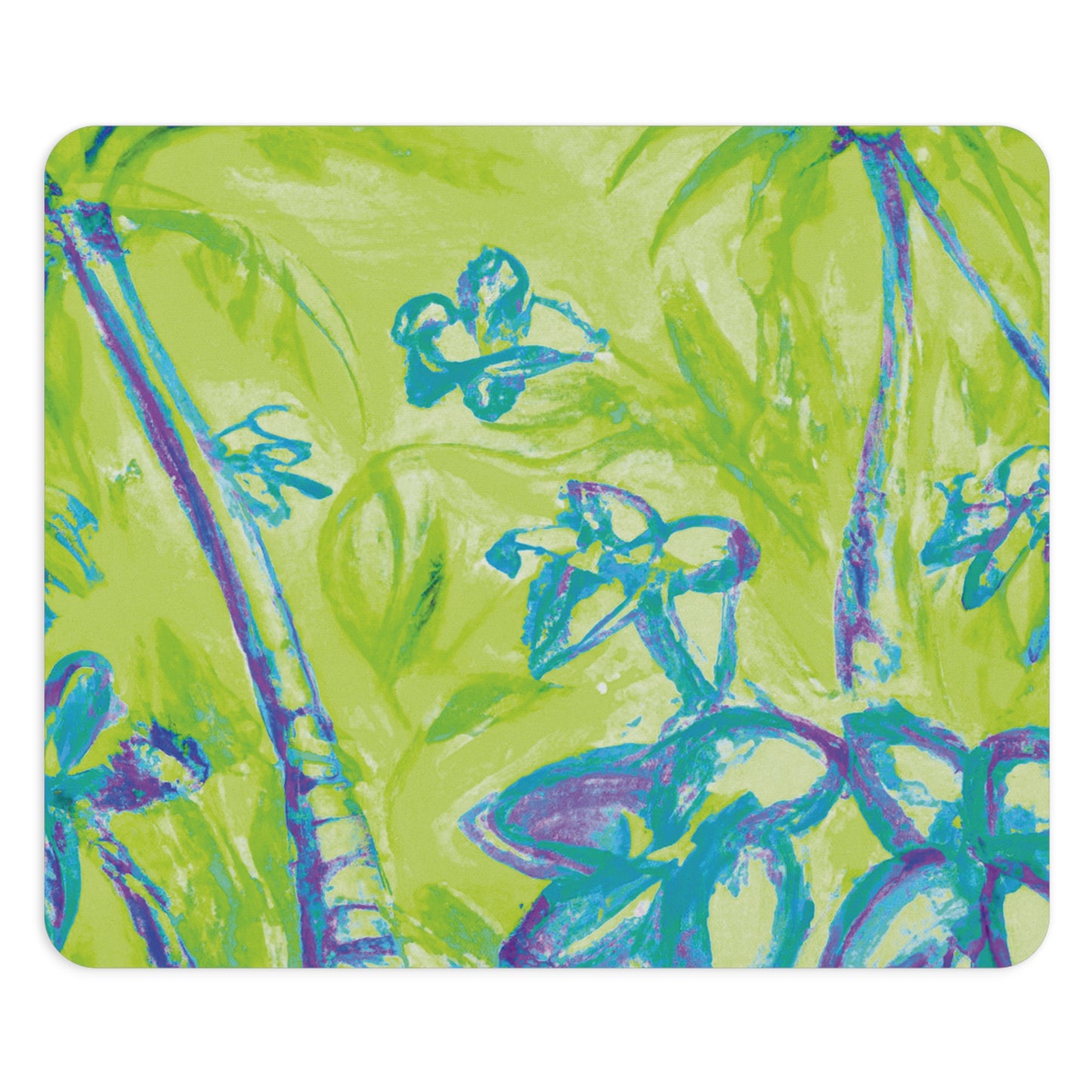 Rainforest Mouse Pad, 2 Shapes - Beach Vibes for Home Office & Gamer / Tropical Doodles, Lime