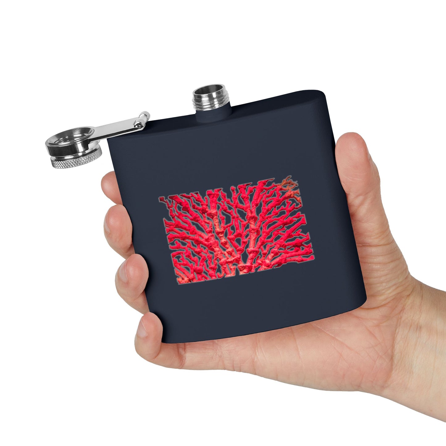 Tropical Stainless Steel 6 oz. Flask, Many Colors  – Real Red Coral