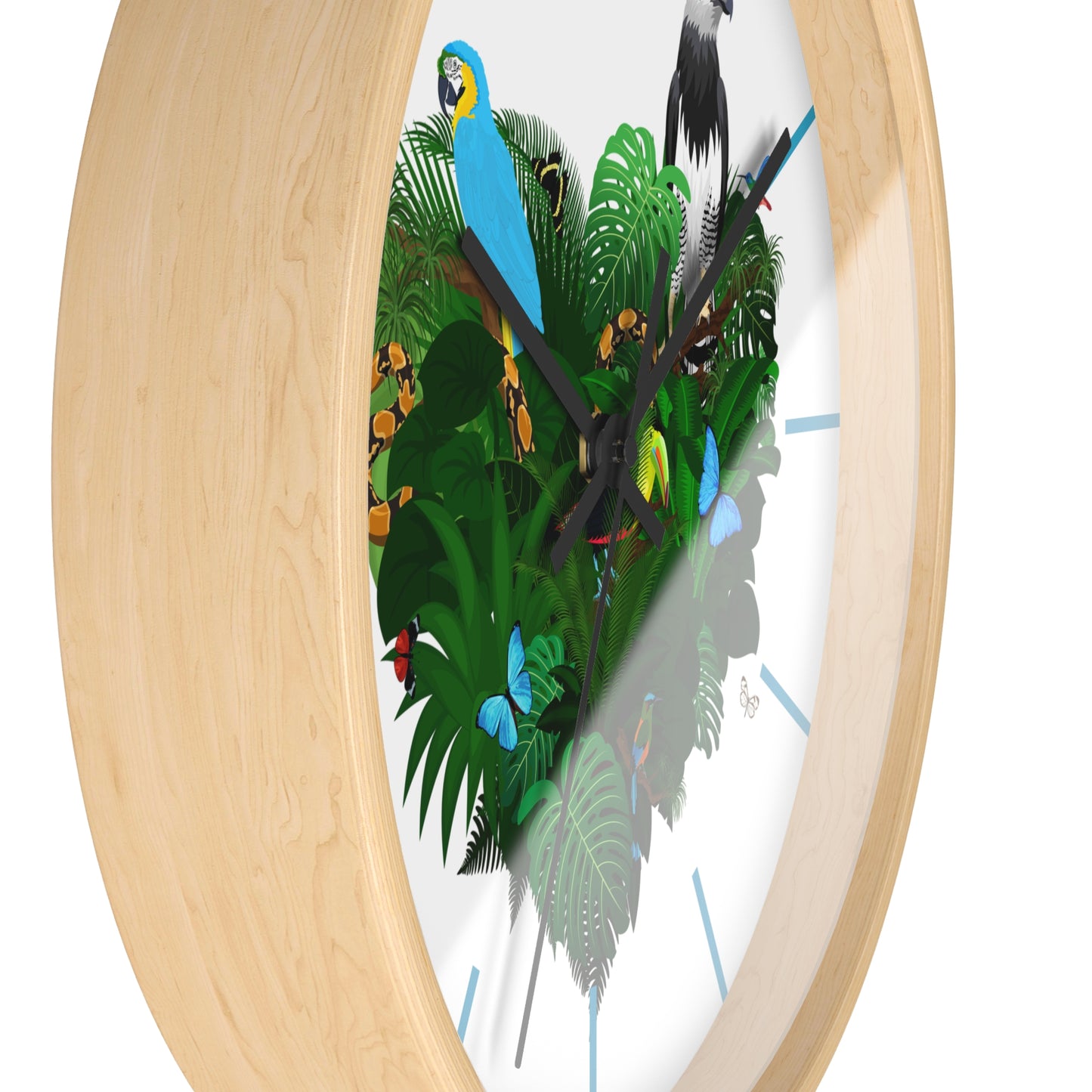 Rainforest Love/White Wall Clock - Perfect for Tropical Lifestyle Lovers, Blue Separators