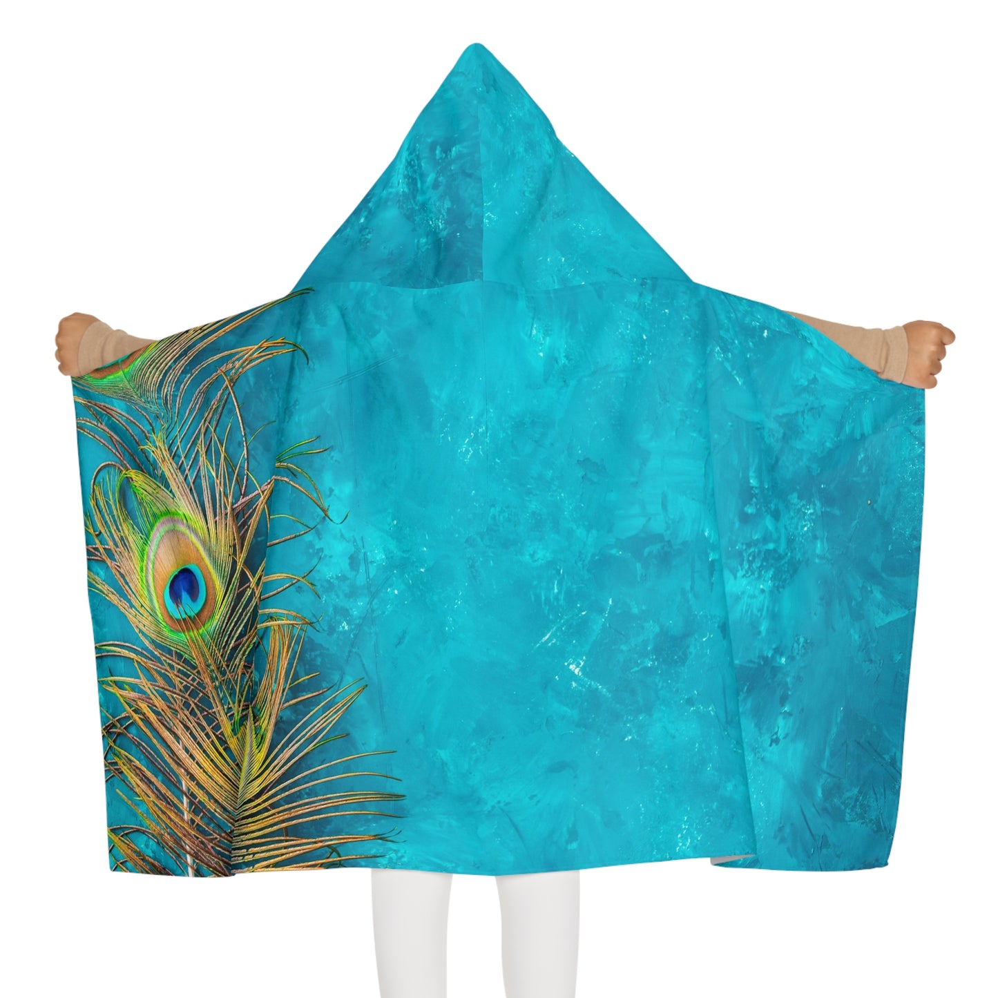 Tropical Kids Hooded Towel - Fun Design for Beach & Bath / Peacock Turquoise Glow