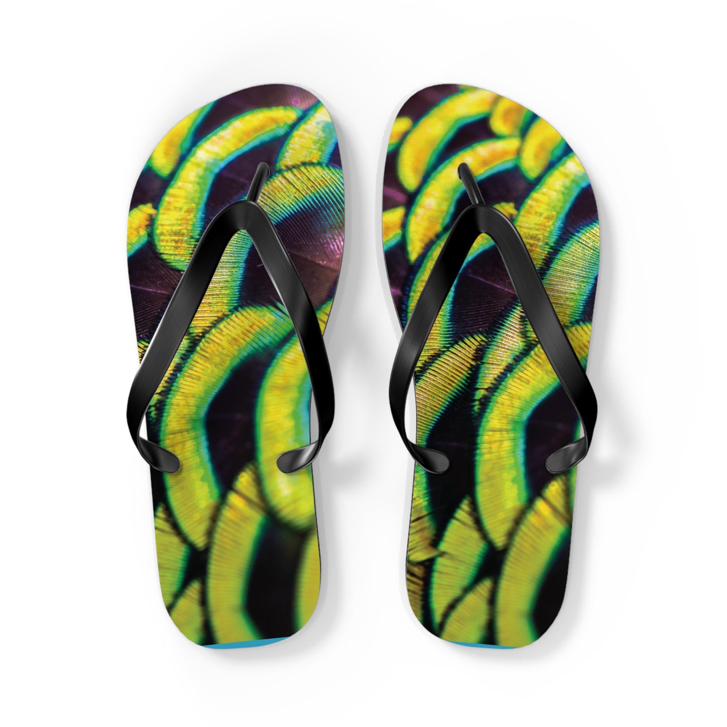 Flip Flops - Yellow Peacock Feathers