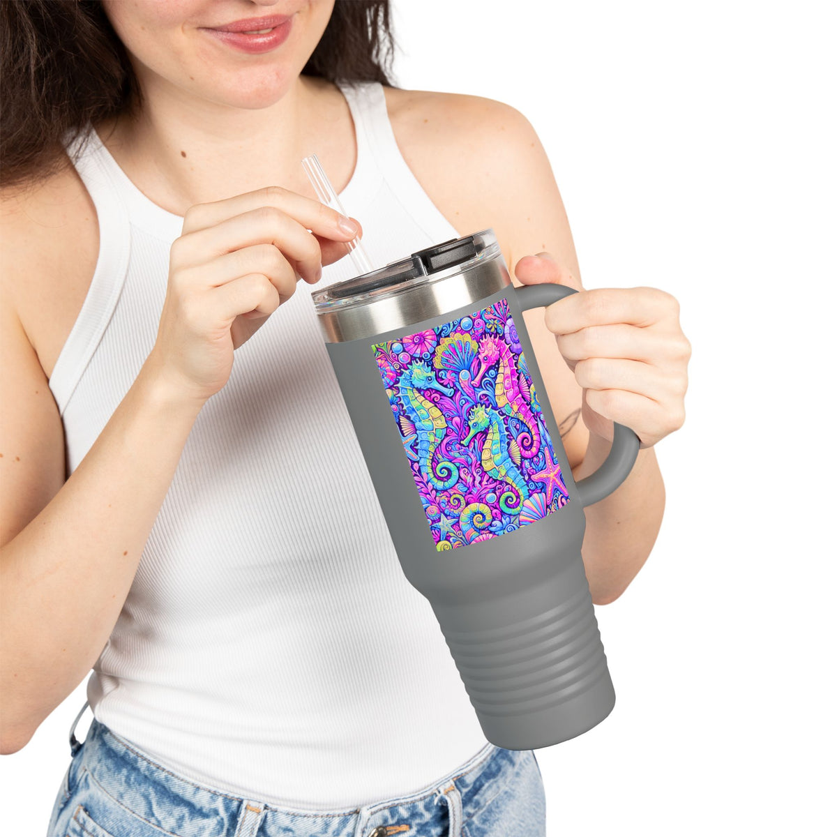 Seahorses/Fantasy Pop nsulated Travel Mug - 40oz - Perfect for Outdoor Adventures