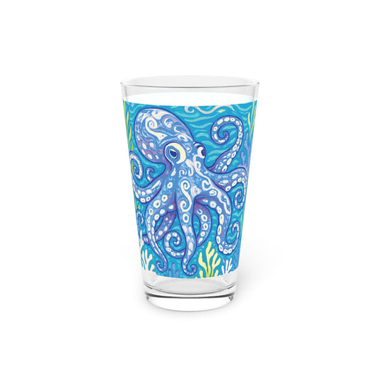 Pint Glass, 16oz - Octopus Kraken Joe, Blue