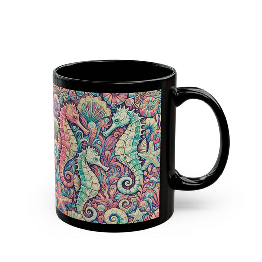 Black Coffee Mug - Seahorse Trio, Retro