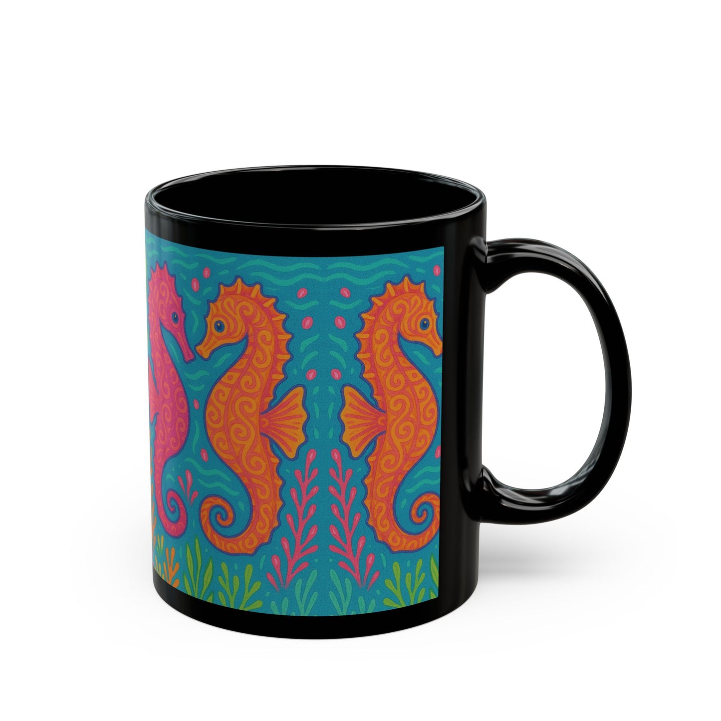 Black Coffee Mug - Sunset Seahorses