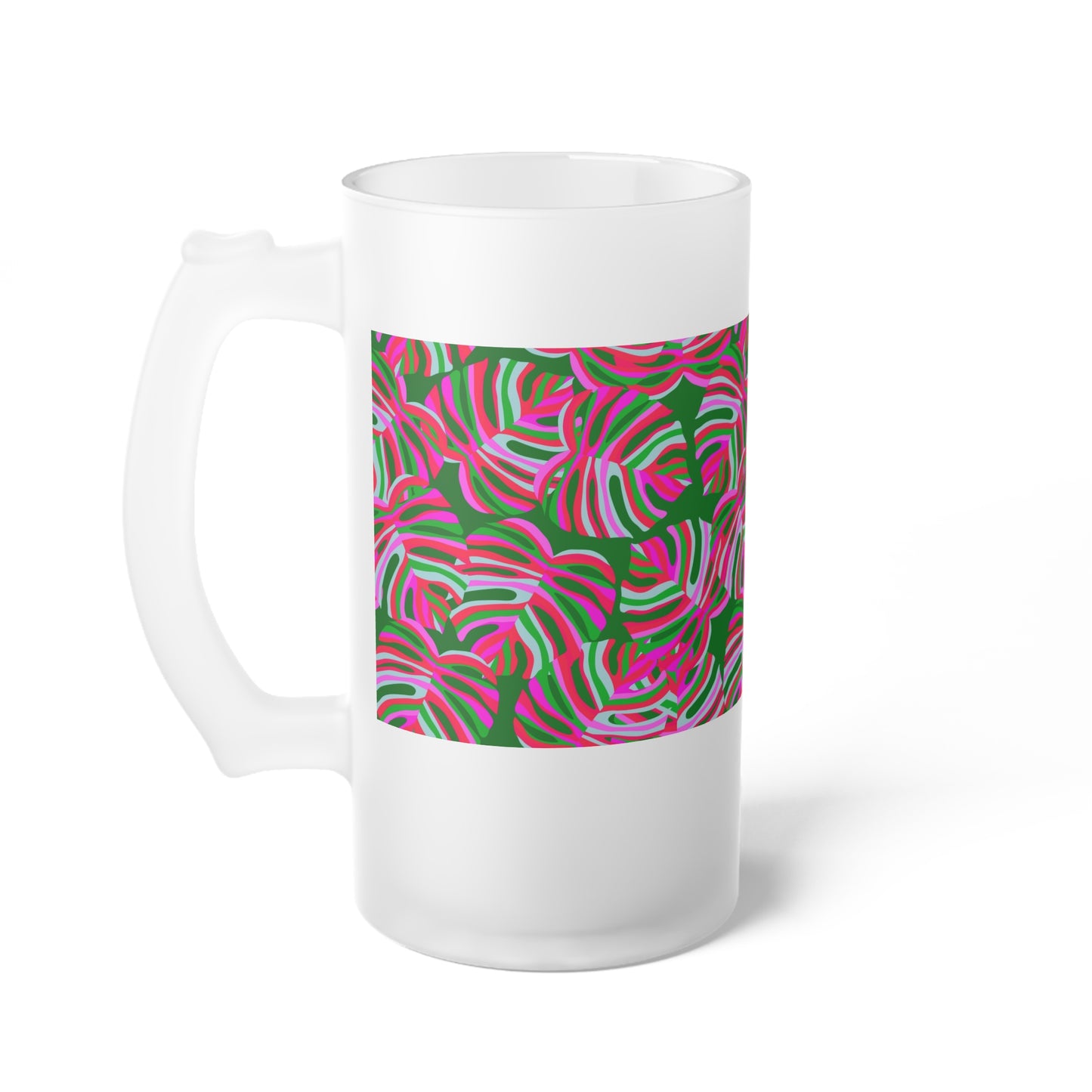 Frosted Glass Beer Mug, Monsterra Pink Pop