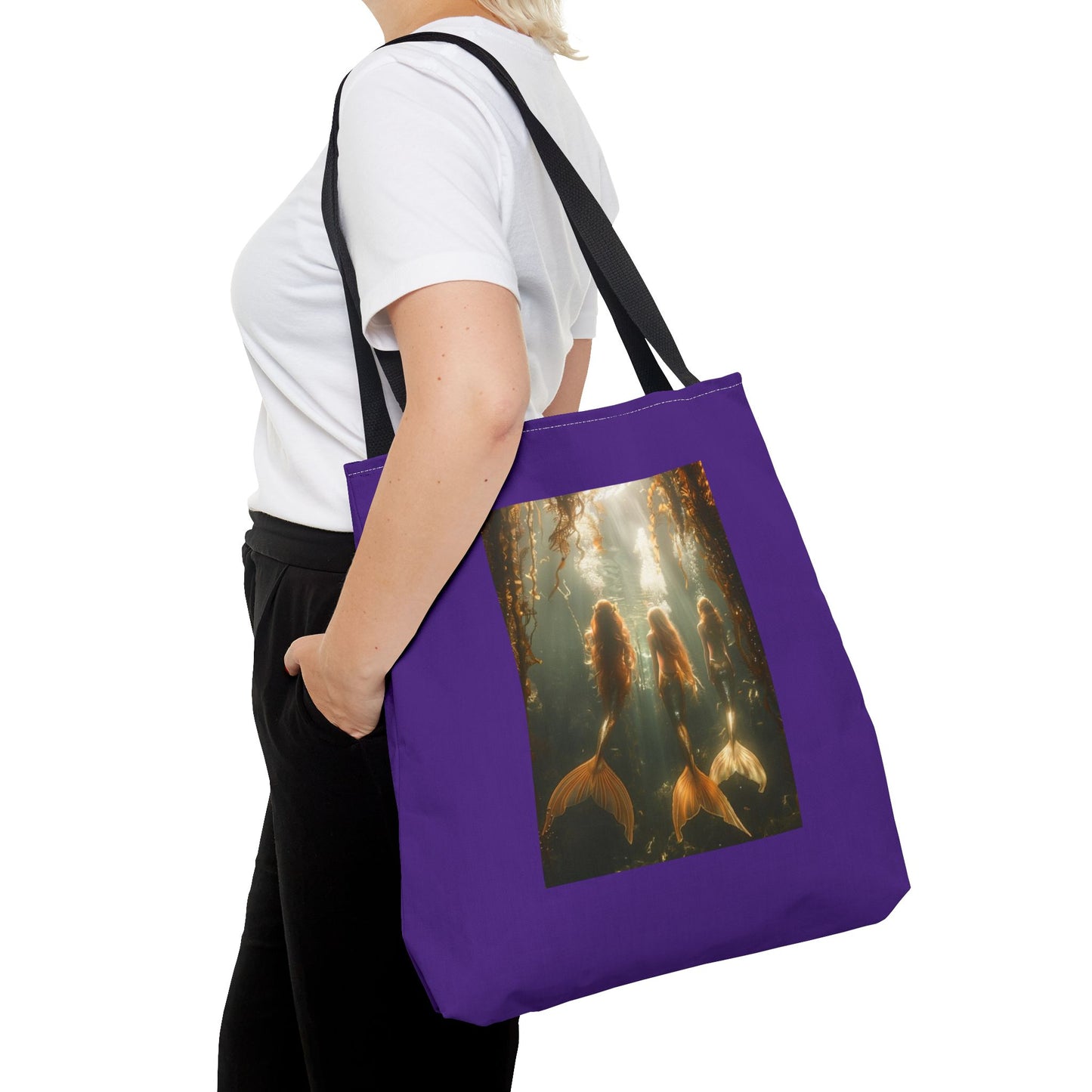 Three Mermaid Sisters, Purple Tote Bag - 3 Sizes