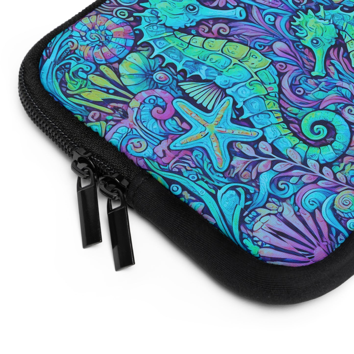 Tropical Laptop Sleeve, 5 Sizes - Perfect for Beach Lovers & Students / Seahorses, Turquoise POP
