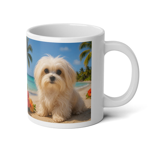 Jumbo Mug, 20oz, Puppy Ariel on the Beach | Tropical Coffee Cup