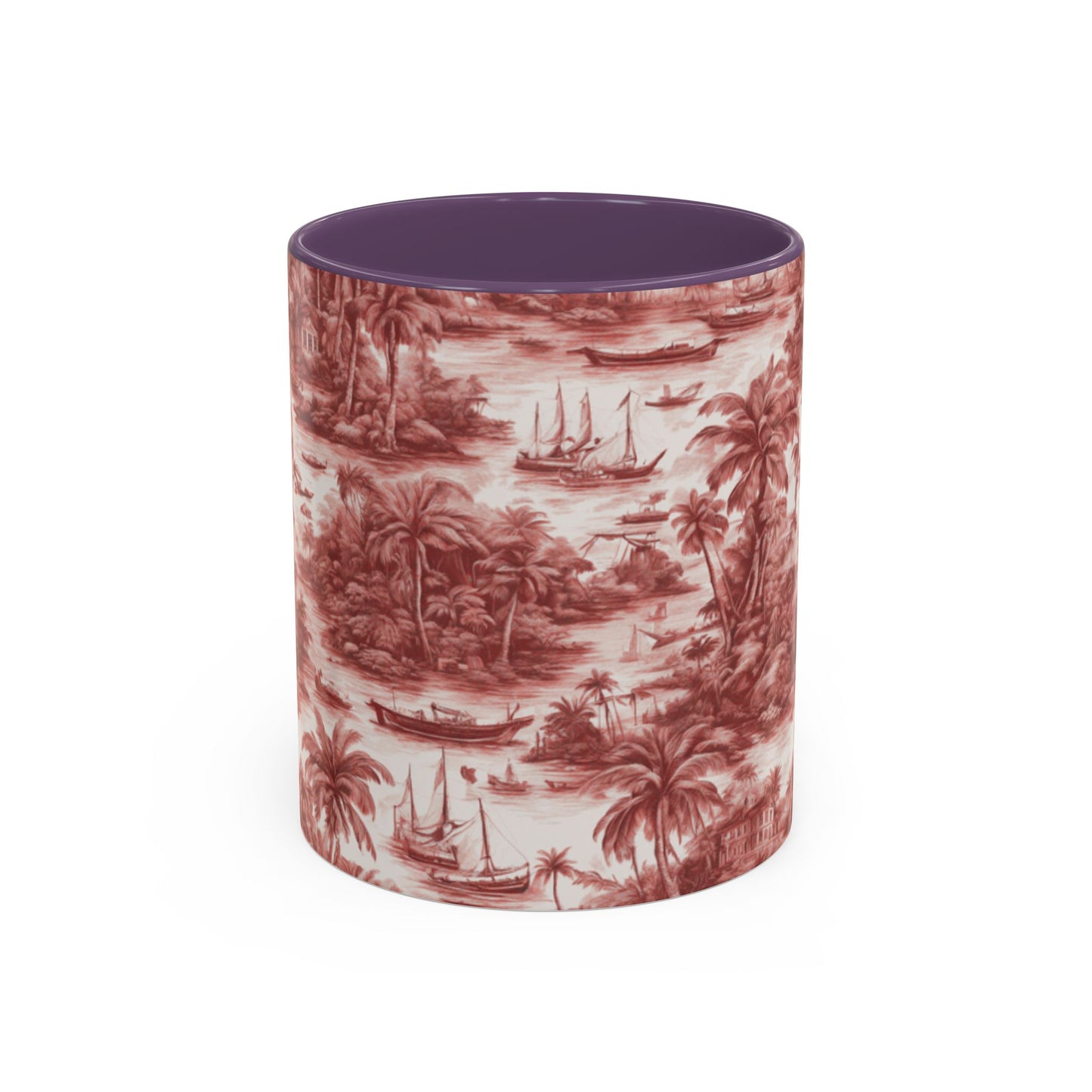 Accent Coffee Mug (11, 15oz), 8 Colors - Tropical Toile #1, russet