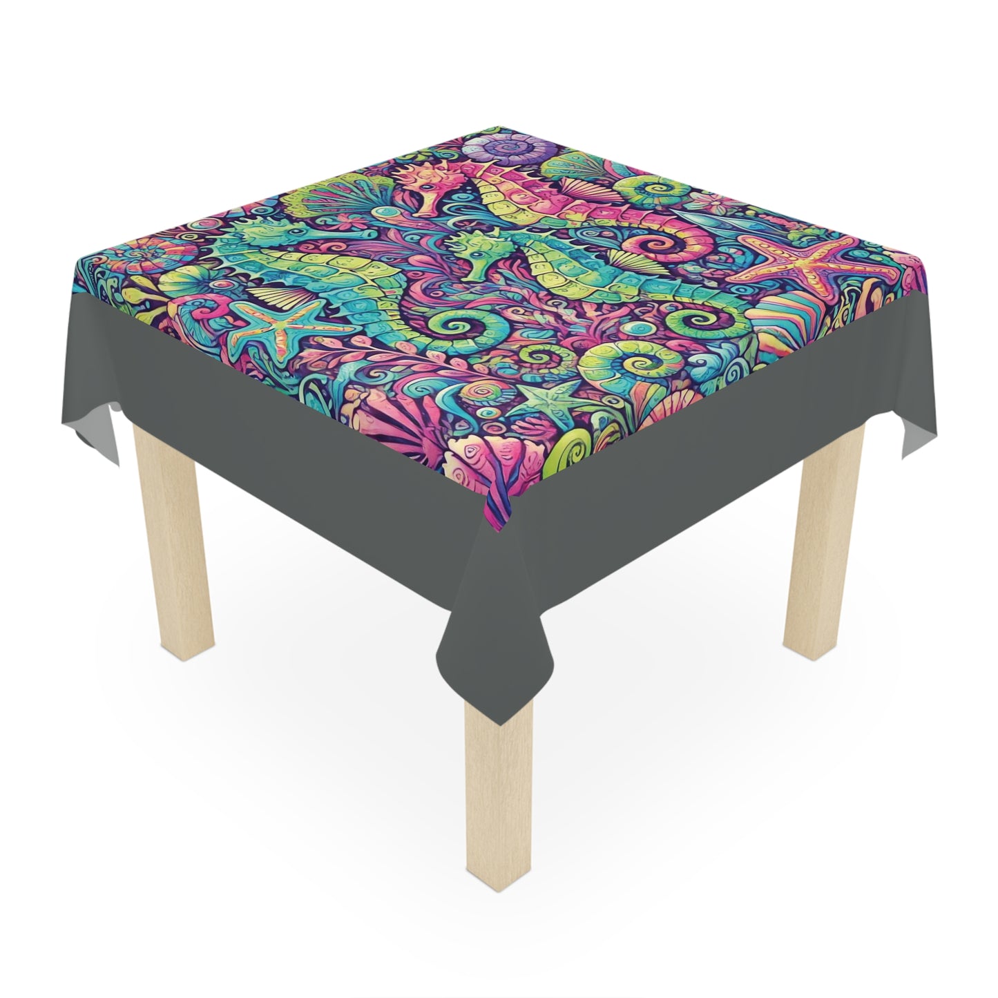 Seahorse Trio/Dark Grey ~ Square Tablecloth, 55" x 55"