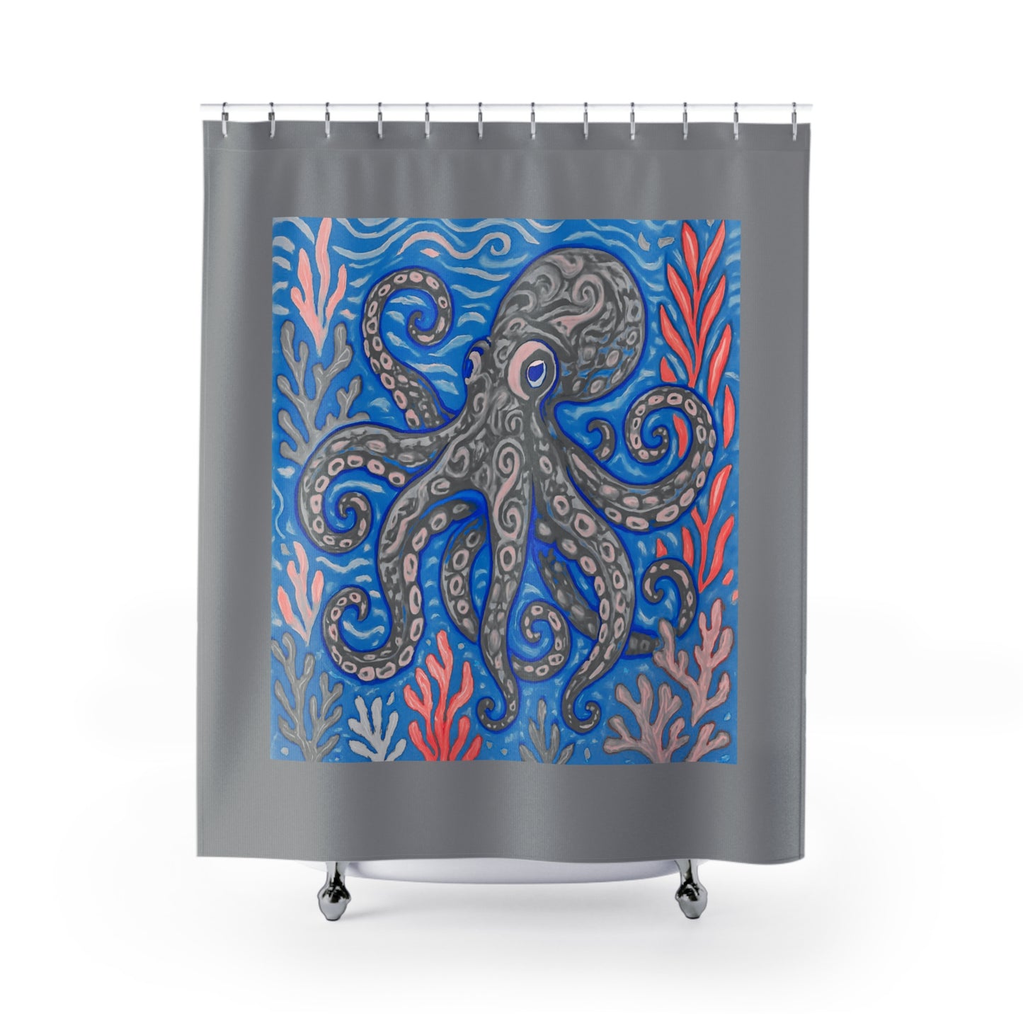 Tropical Shower Curtain - Rainforest Bathroom Decor / Kraken Joe Slate/Grey