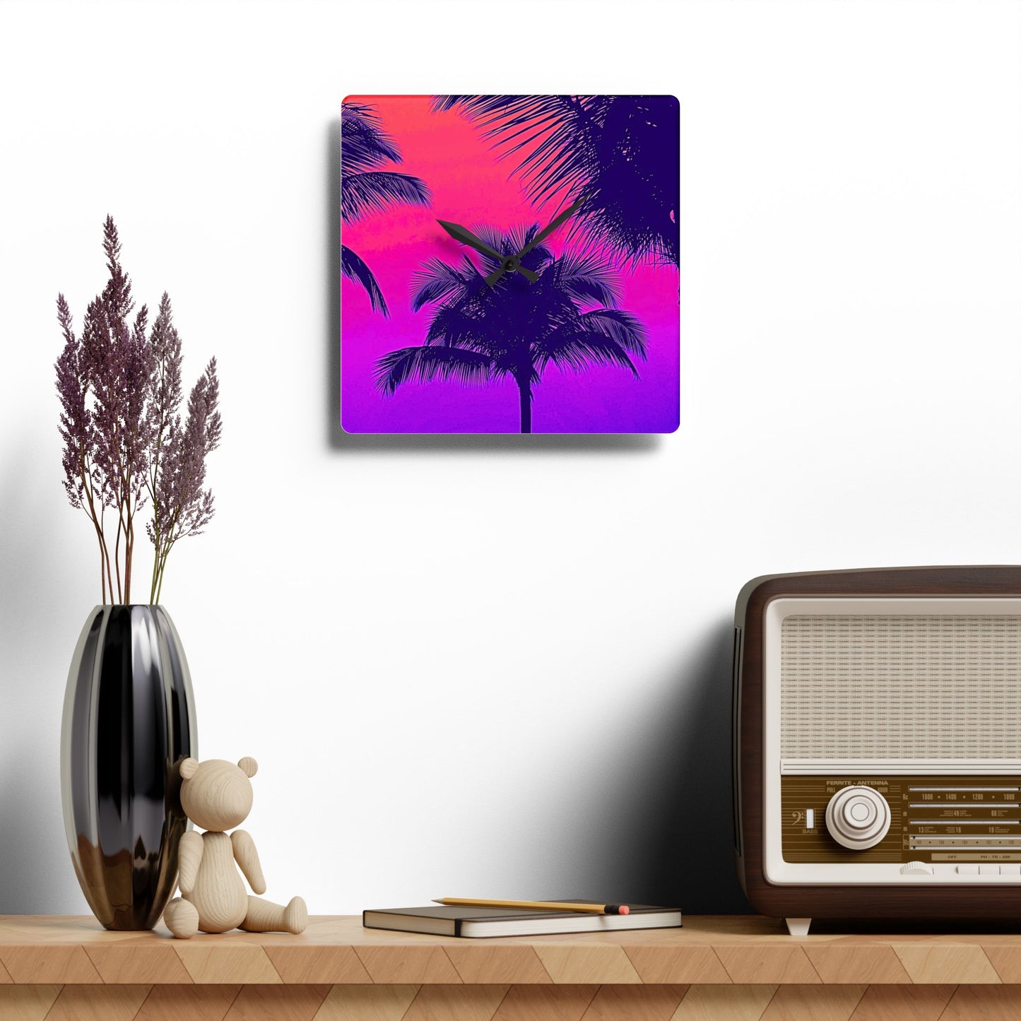 Acrylic Wall Clock / Palm Glow Pop