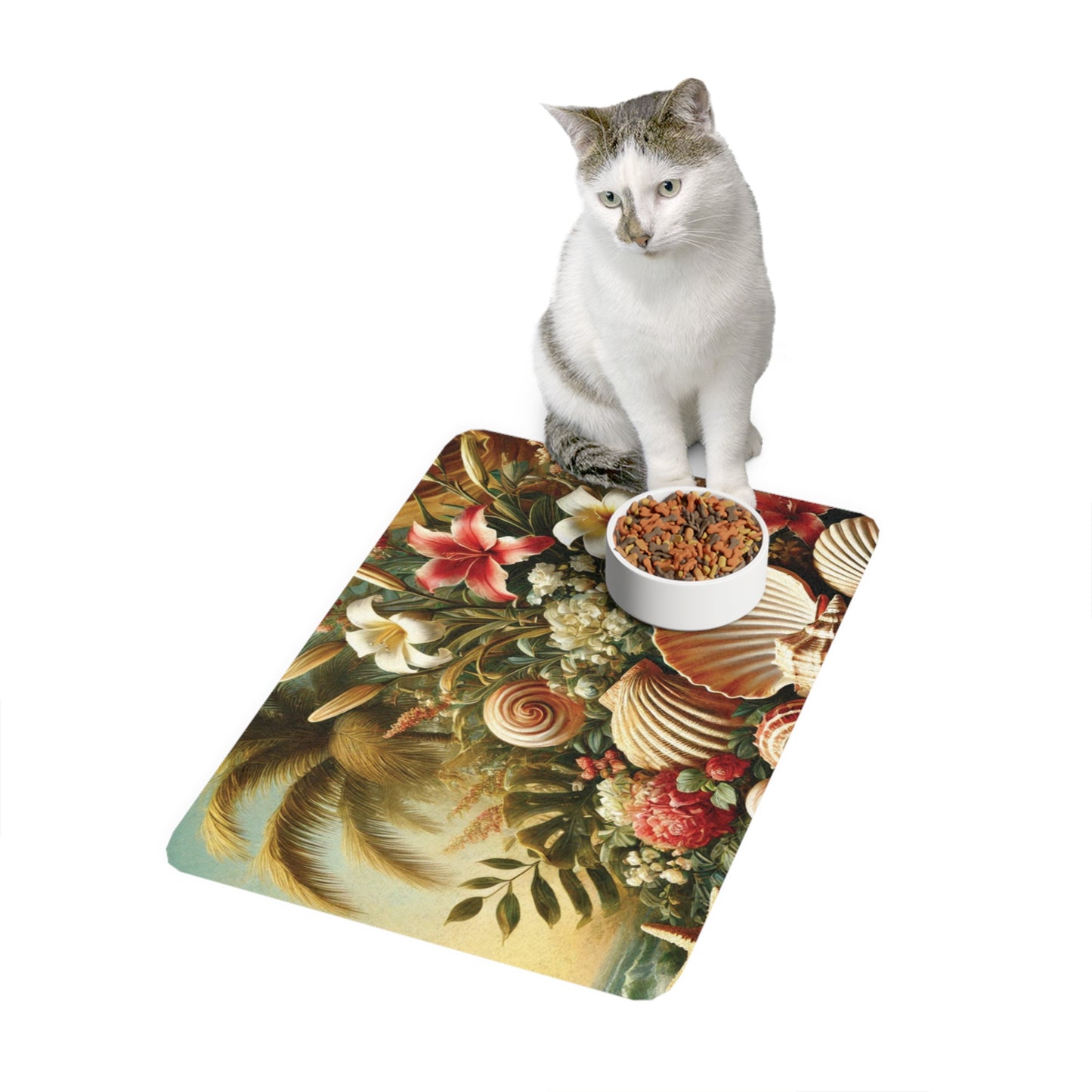 Pet Food Mat (12x18) - Shell and Flower Tablescape