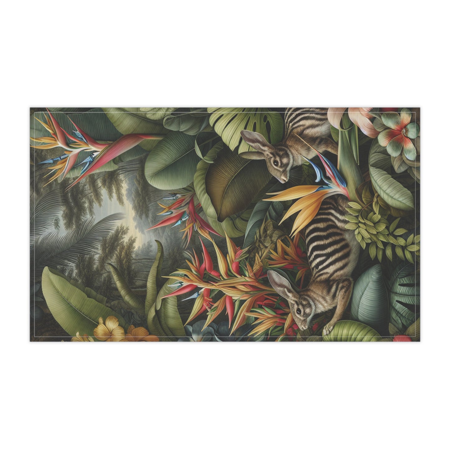 Tropical Tea Towels – Paradise Kitchen Decor / Rainforest Rabbit Outing