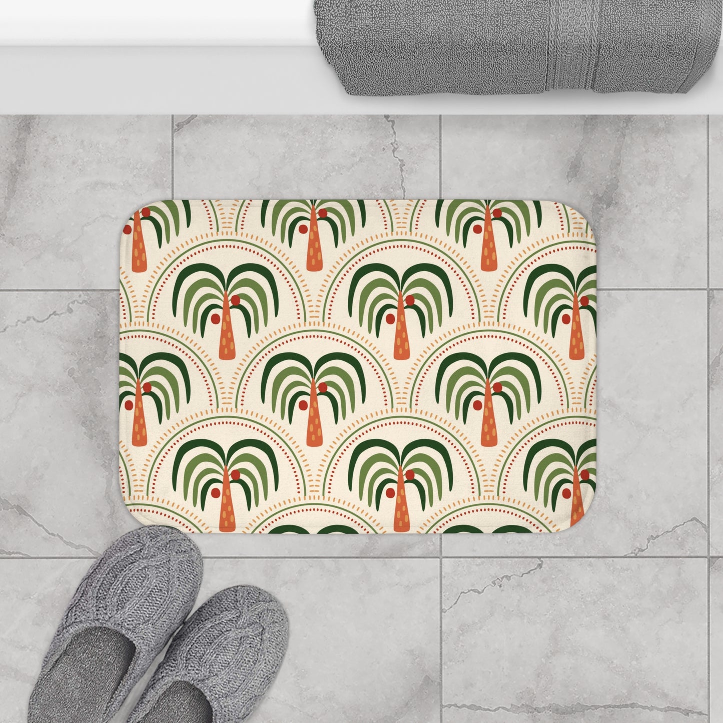 Tropical Bath Mat | Fun and Colorful Bathroom Decor / Stylized Mosaic Palms