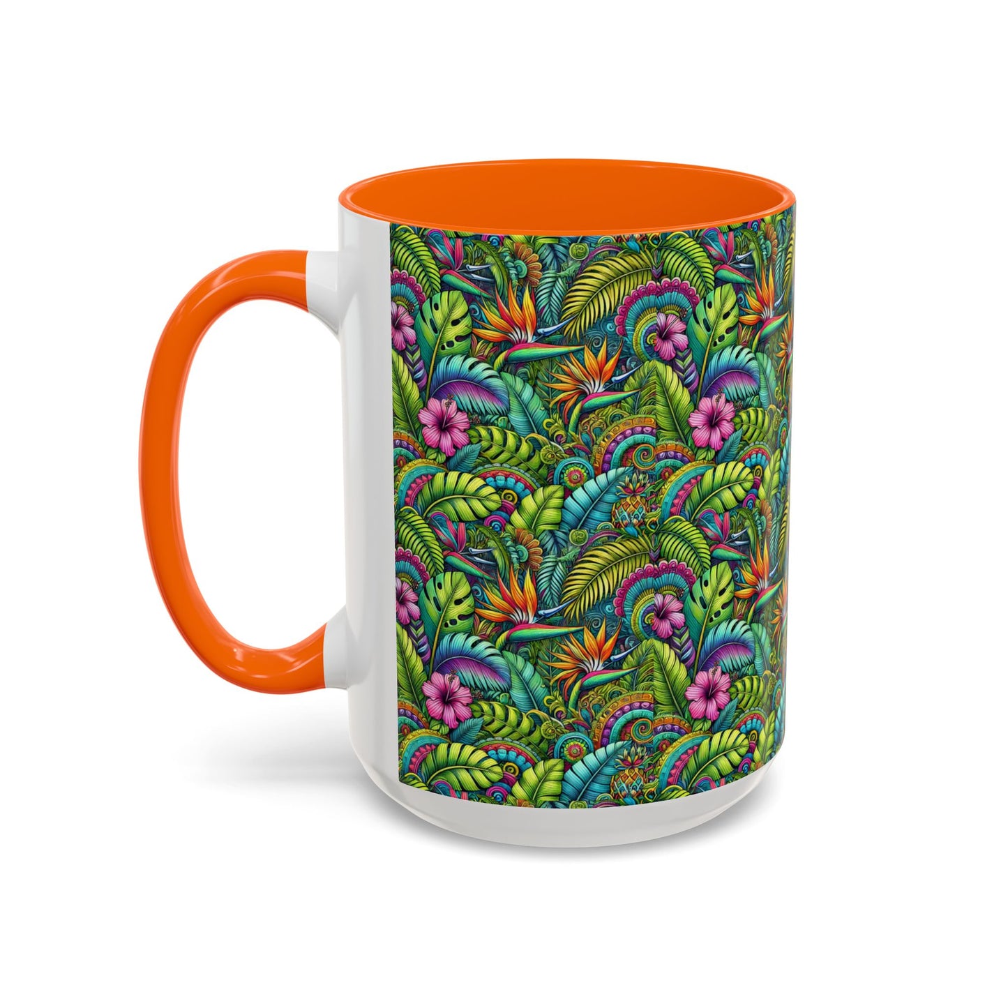Accent Color Coffee Mug (11, 15oz), Rainforest Blooms, Various Colors