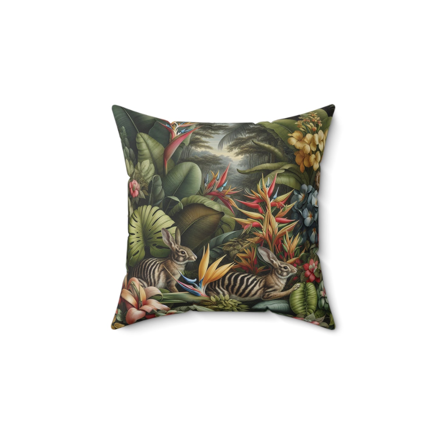 Decorative Pillow - Accent Cushion, 4 Sizes / Rainforest Rabbit Outing