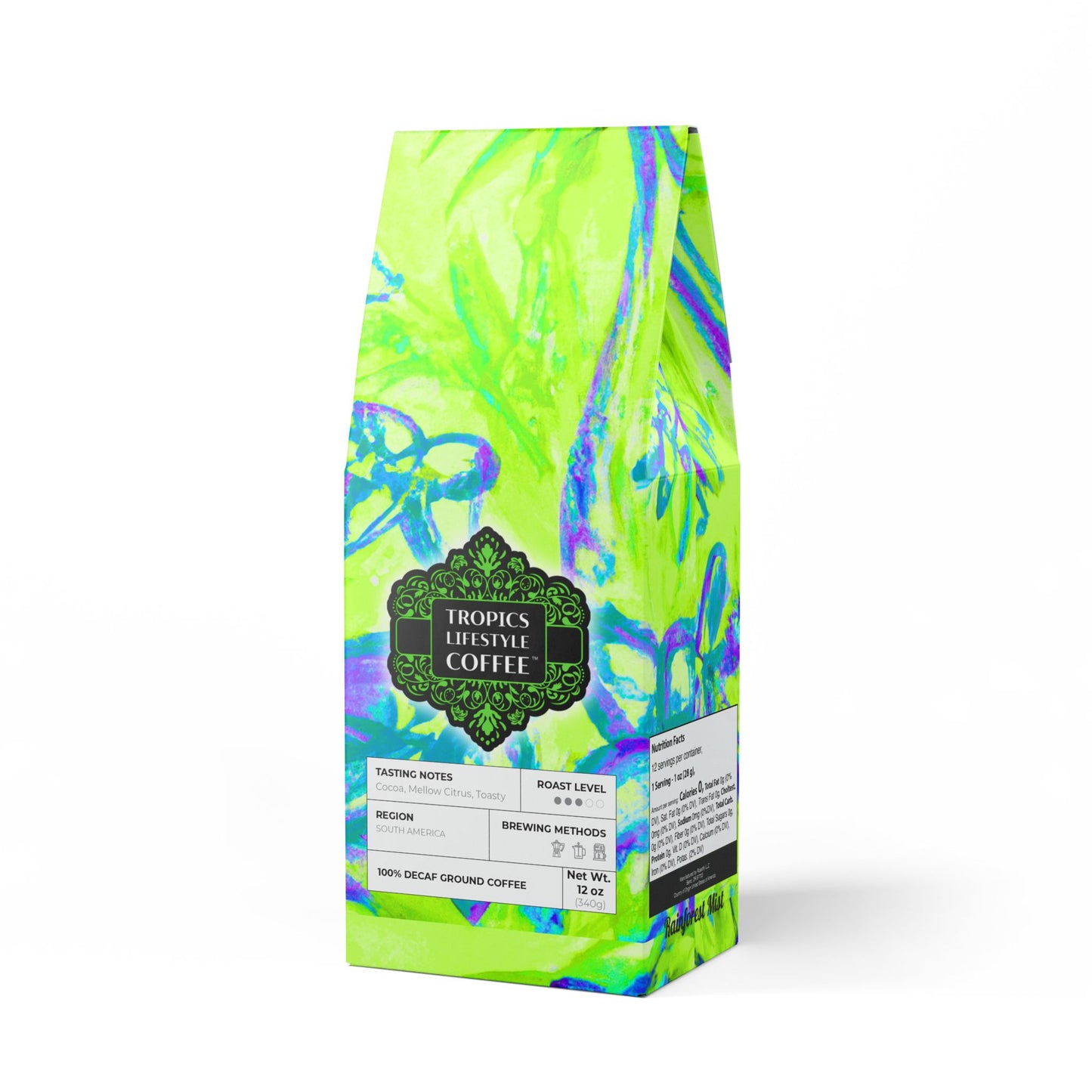 Rainforest Mist™ Single Origin DECAF (Medium Roast) Specialty Grade Coffee / Tropical Doodles, Lime