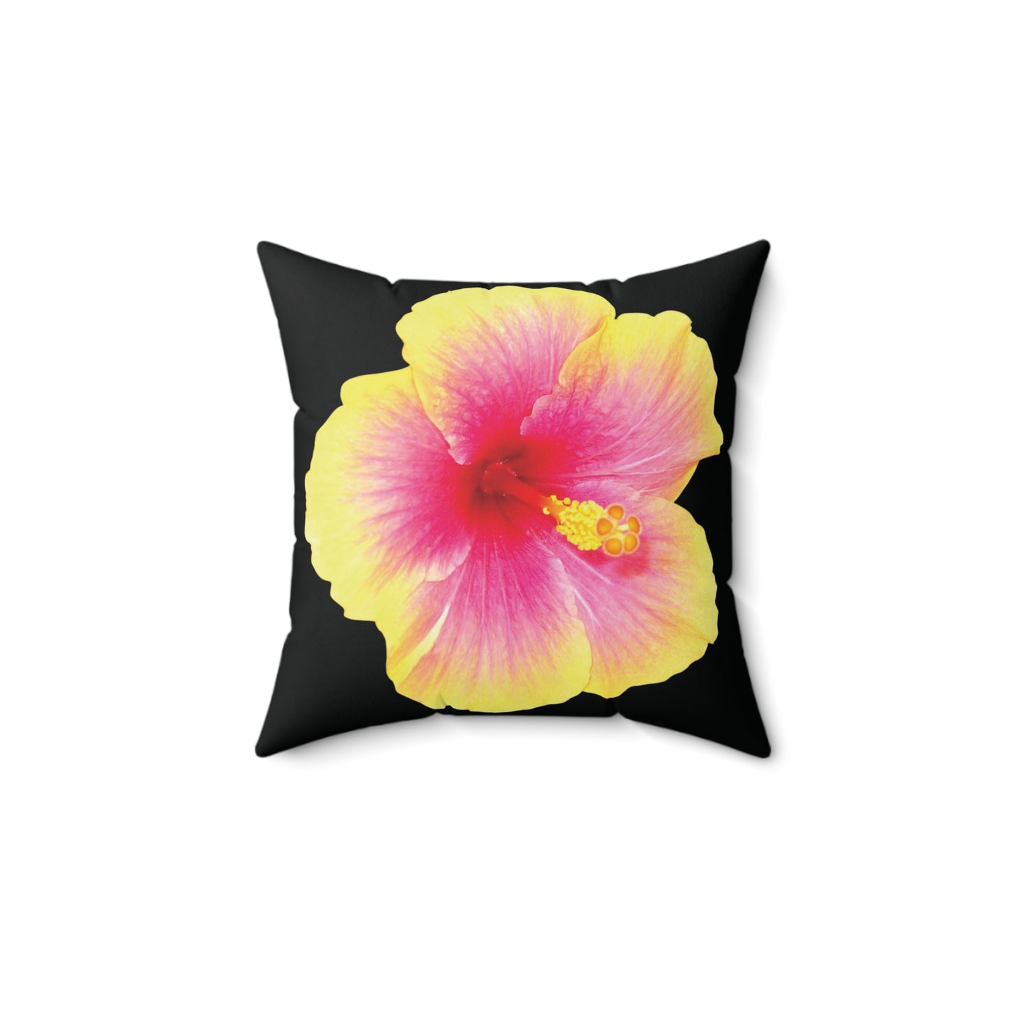 Decorative Pillow - Accent Cushion, 4 Sizes / Photo Yellow Hibiscus, Black