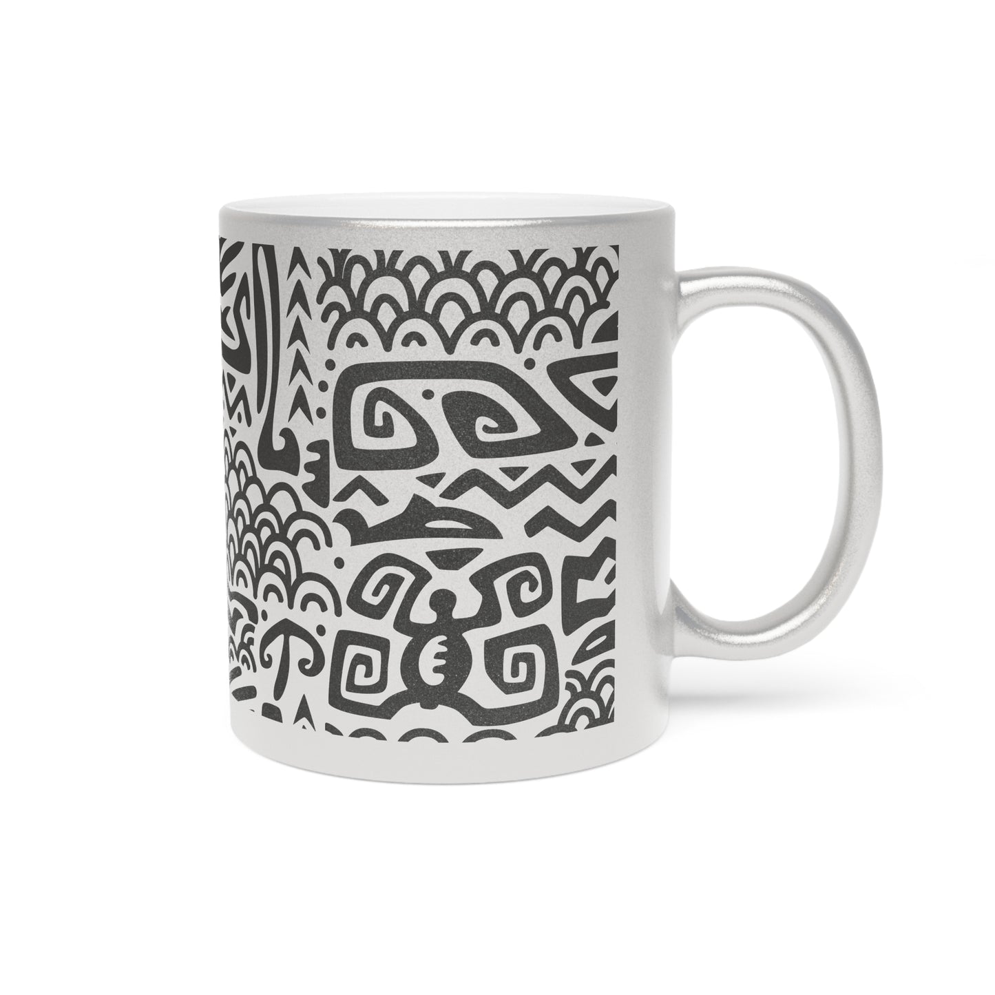 Colorful Flower Metallic Mug, Gold or Silver - Tiki Aztec Black