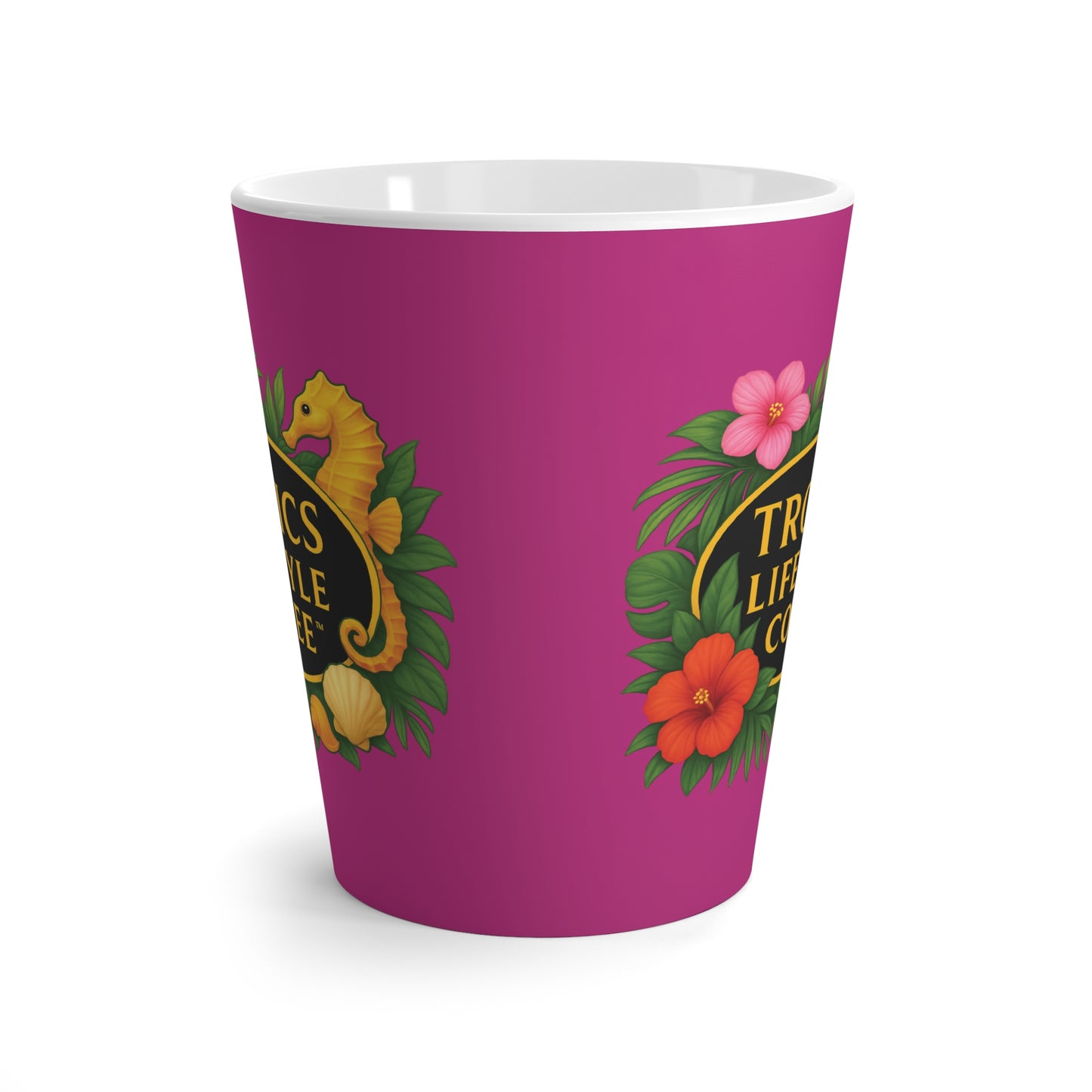 Latte White Mug - Seahorse Fantasy, Pink / TLCoffee Logo