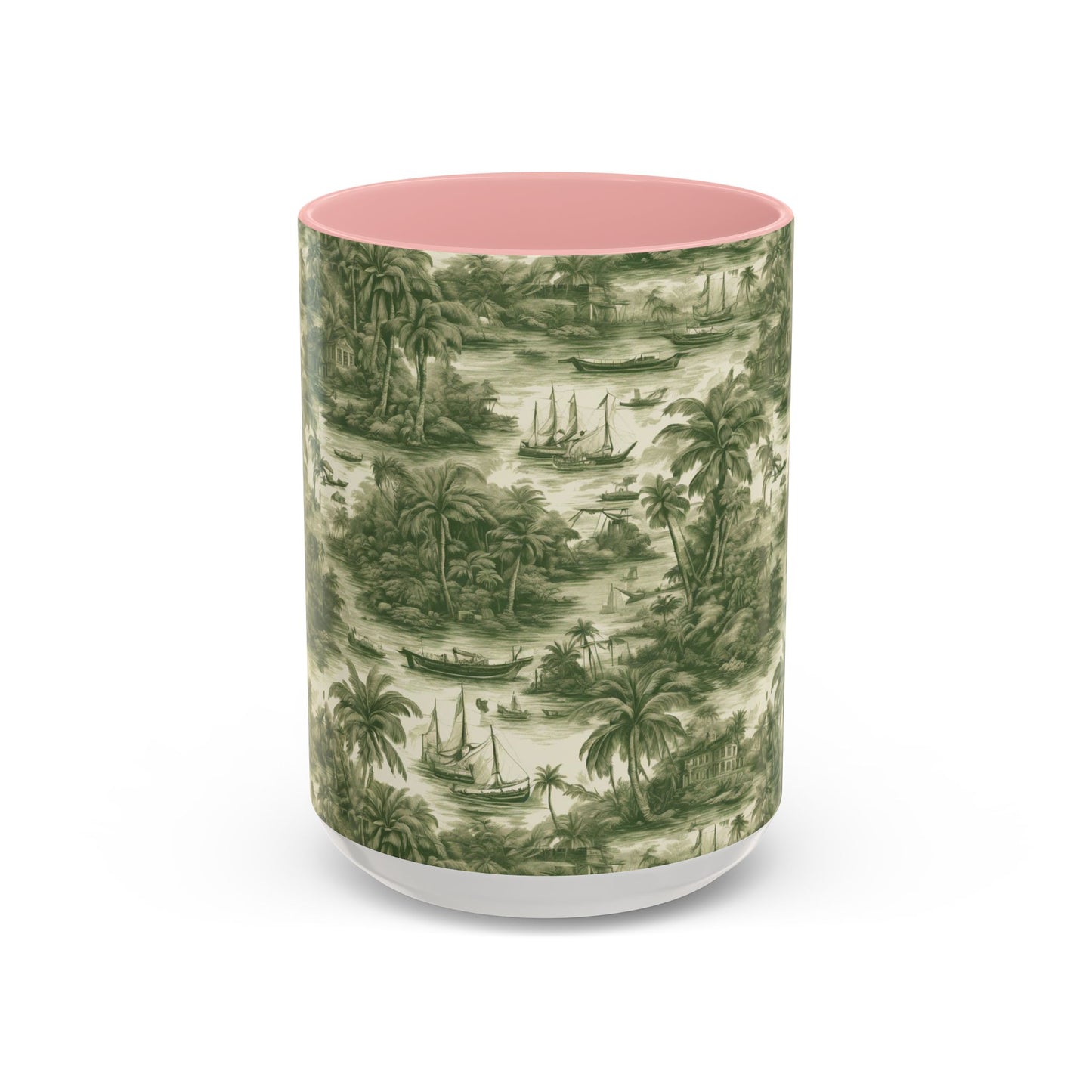 Accent Coffee Mug (11, 15oz), 8 Colors - Tropical Toile #1, evergreen