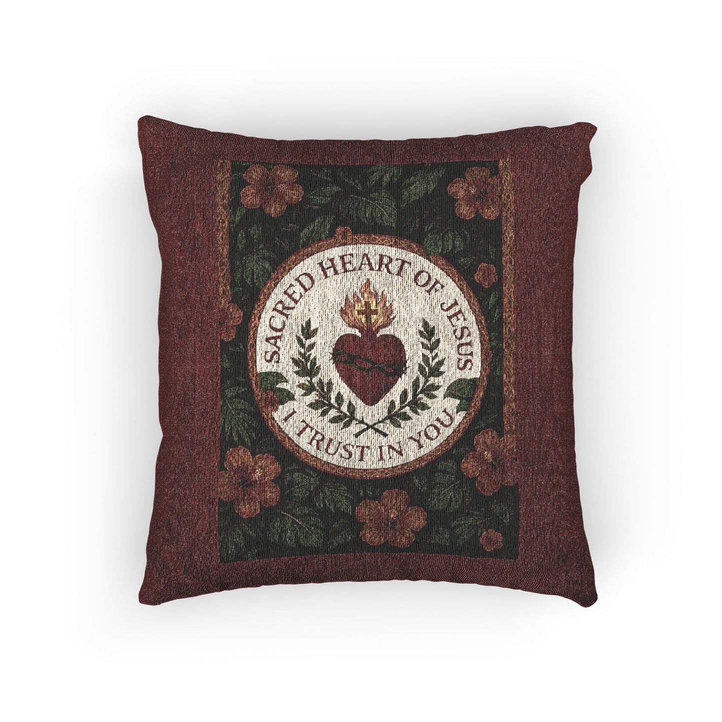 Religious Woven Pillow, 17"W x 18"L - Sacred Heart of Jesus Prayer