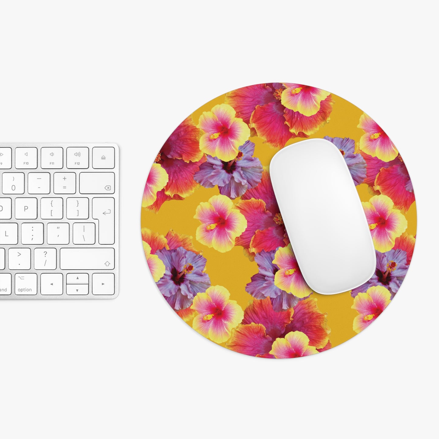 Tropical Mouse Pad, 2 Shapes - Floral Vibes for Home Office & Gamer / Hibiscua Mix, Yellow