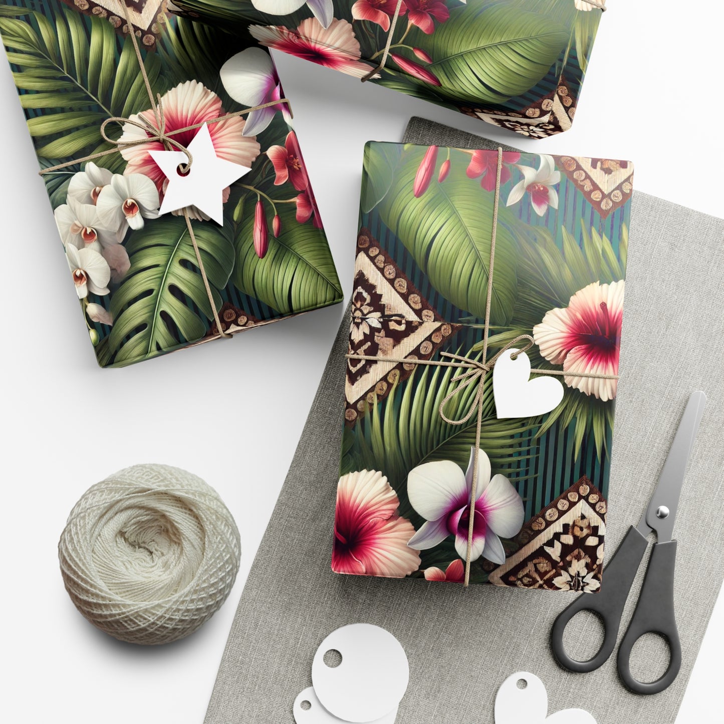 Wrapping Paper - Tropical Gift Wrap for All Occasions / 3 Sizes, 2 Finishes / Tiki Orchids