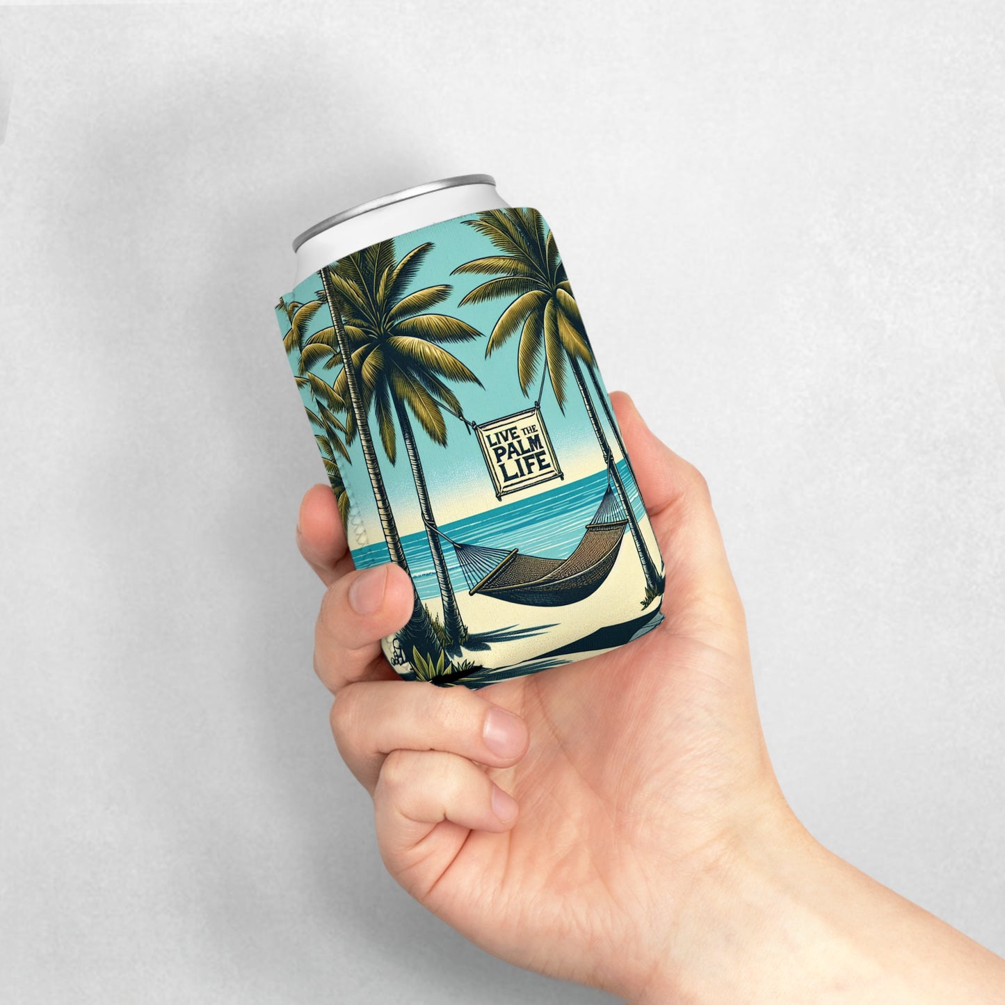 Hammock on Beach Can Cooler Sleeve - Perfect for Outdoor Picnics