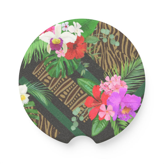 Soapstone Car Coaster - Tiki Orchids