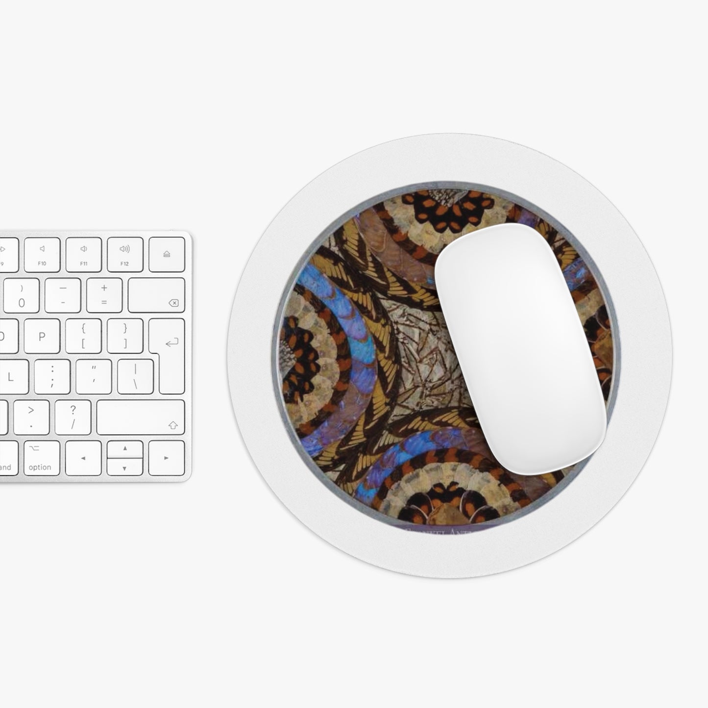 Tropical Mouse Pad, 2 Shapes - Beach Vibes for Home Office & Gamer / Real Butterfly Wing Art, White