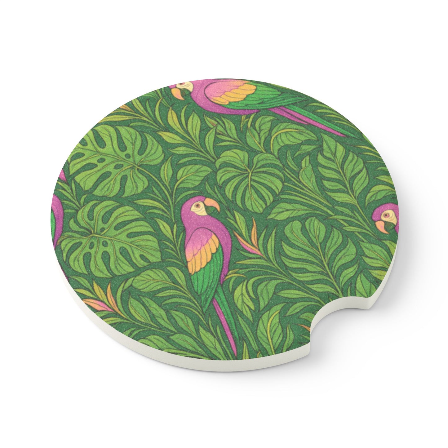 Soapstone Car Coaster - Parrot Family/Pink