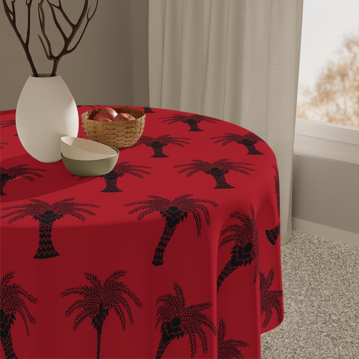 Palm Glory / Dark Red ~ Square Tablecloth, 55" x 55"