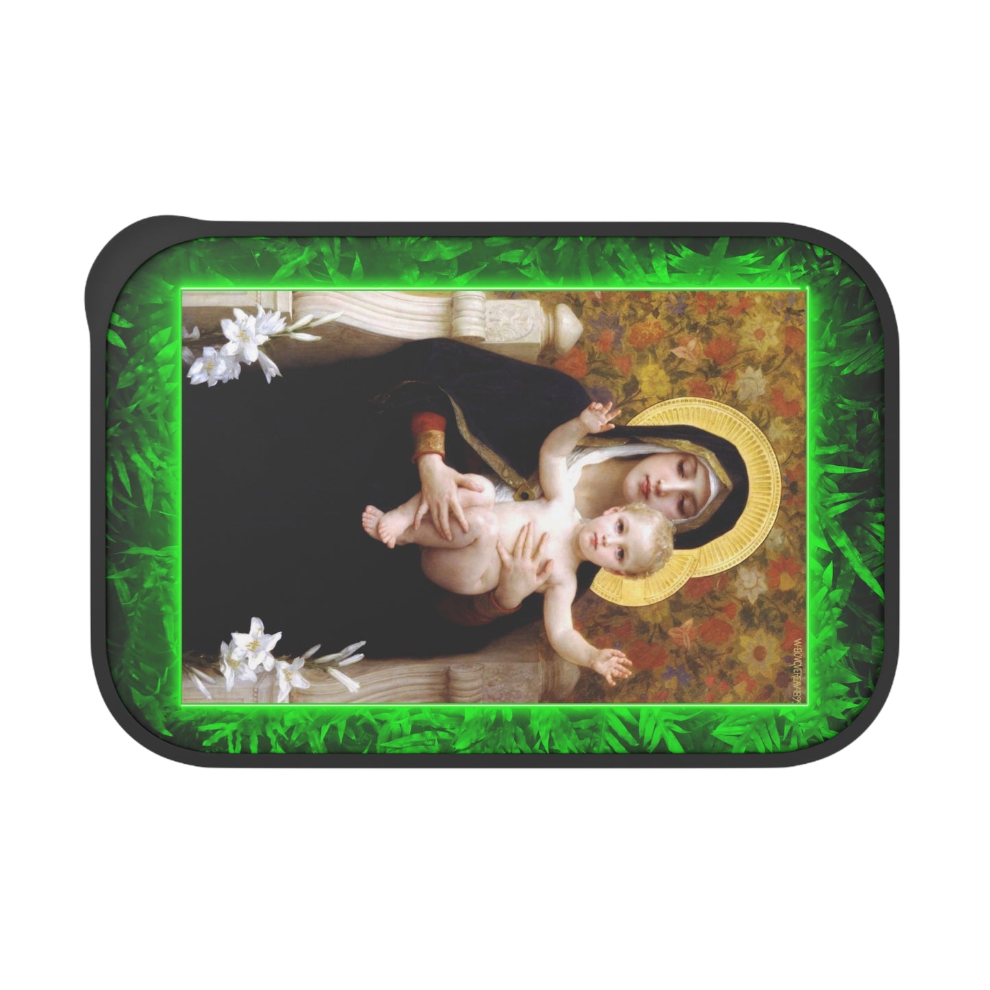 Bento Box with Utensils - Religious Tropical Glow Mary and Baby Jesus