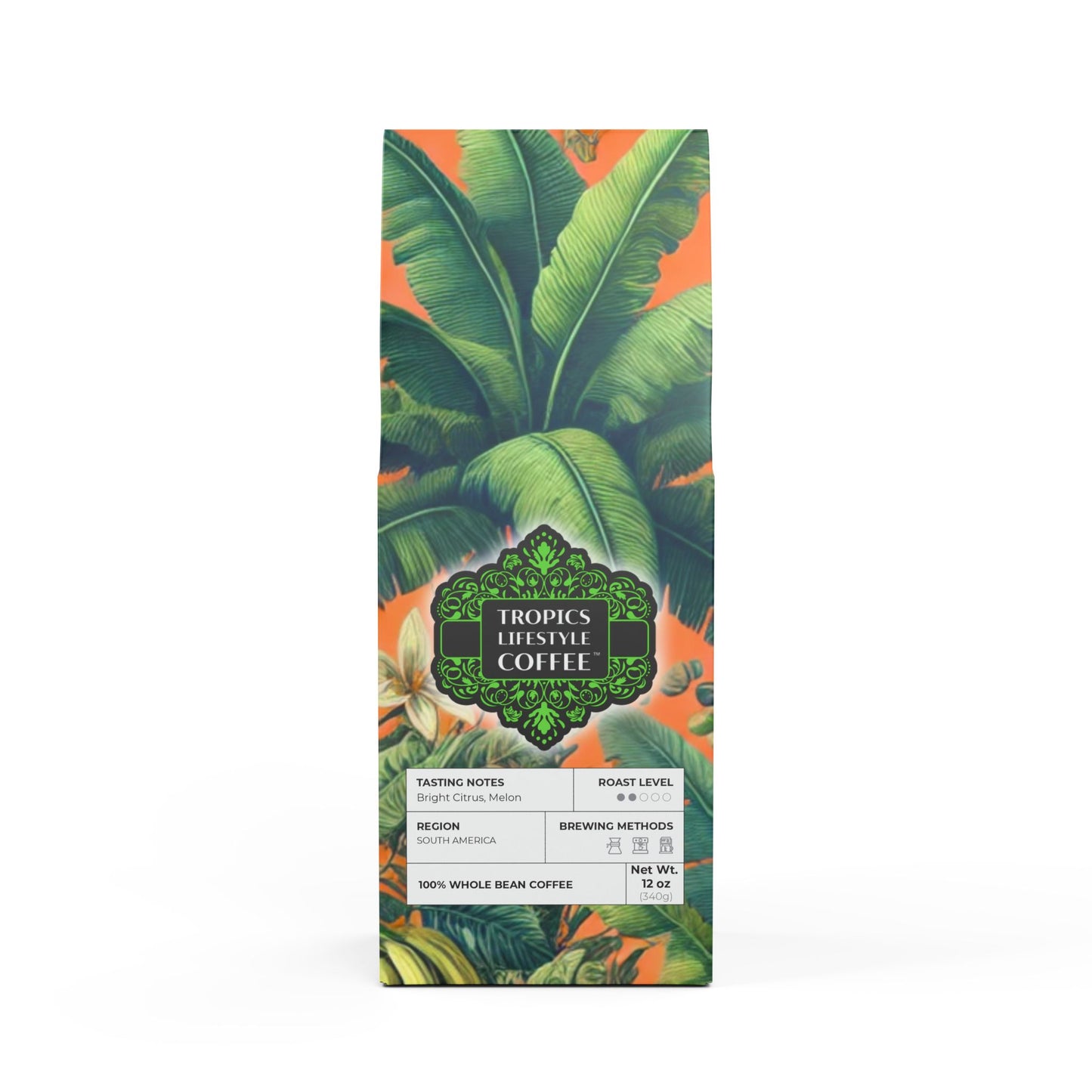 Golden Sands Single Origin™ Coffee (Light-Medium Roast) Specialty Grade, Small Batch / Palms and More Tropical Fruit, Orange